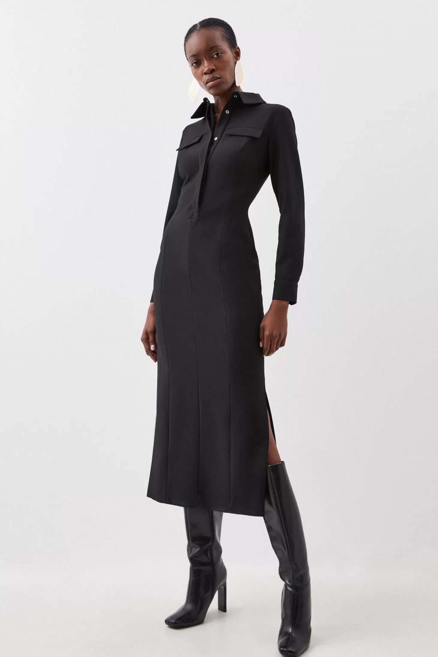 Karen Millen Compact Stretch Midi Shirt Dress