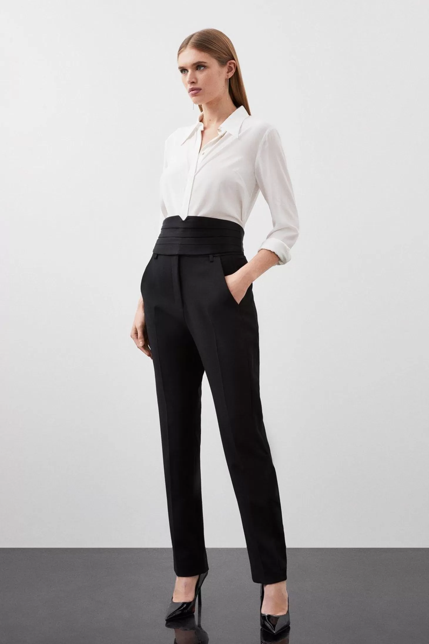 Karen Millen Compact Stretch Satin Side Slim Leg Dress Pants