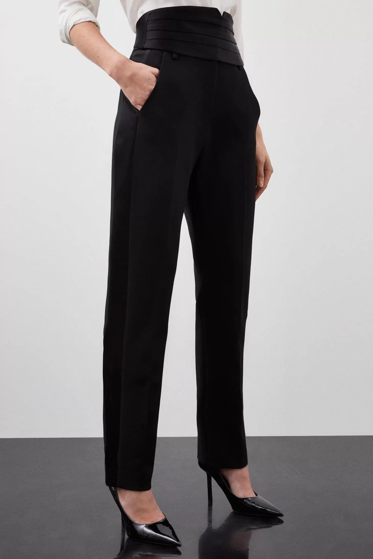 Karen Millen Compact Stretch Satin Side Slim Leg Dress Pants