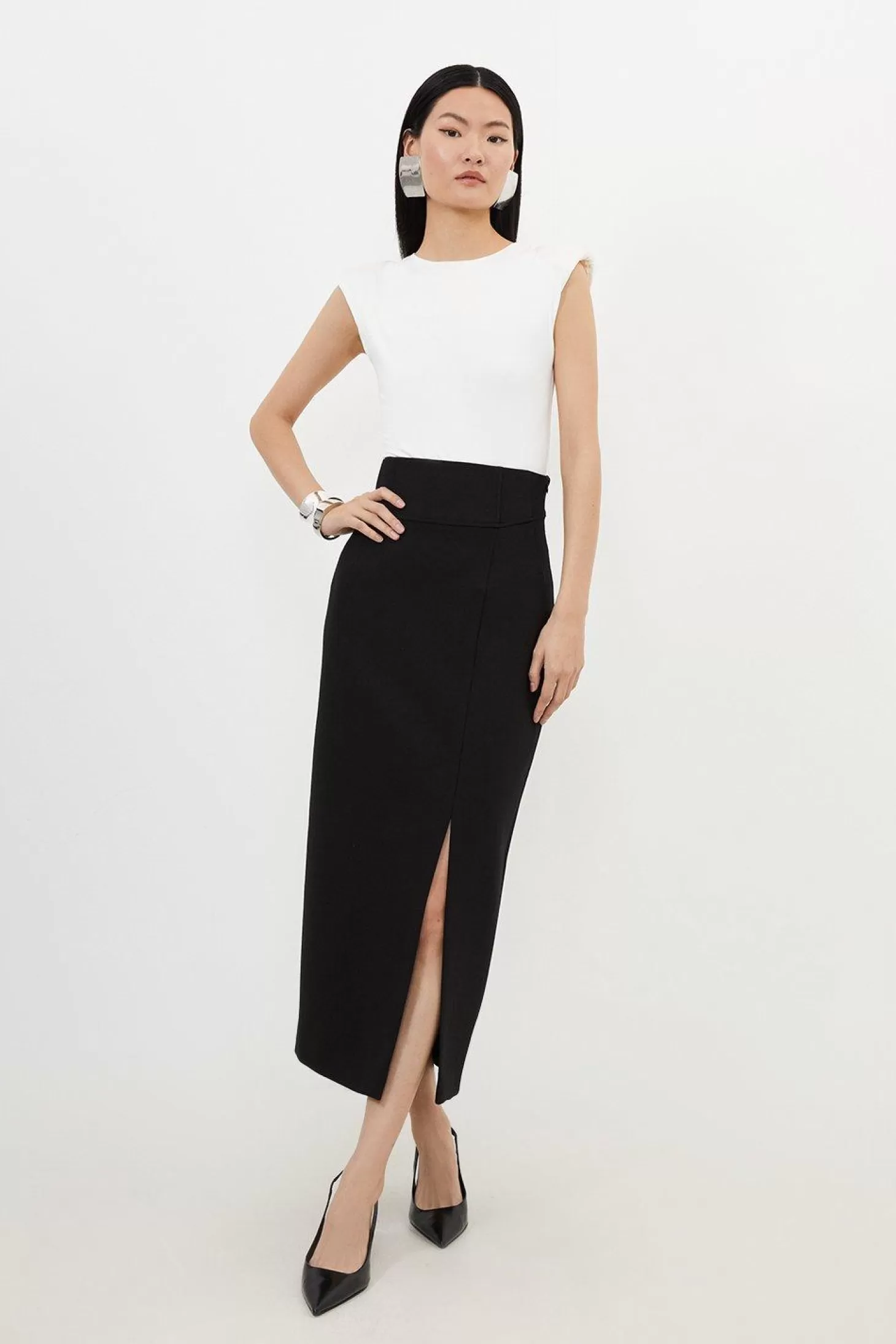 Karen Millen Compact Stretch Side Split Tailored Midi Pencil Skirt