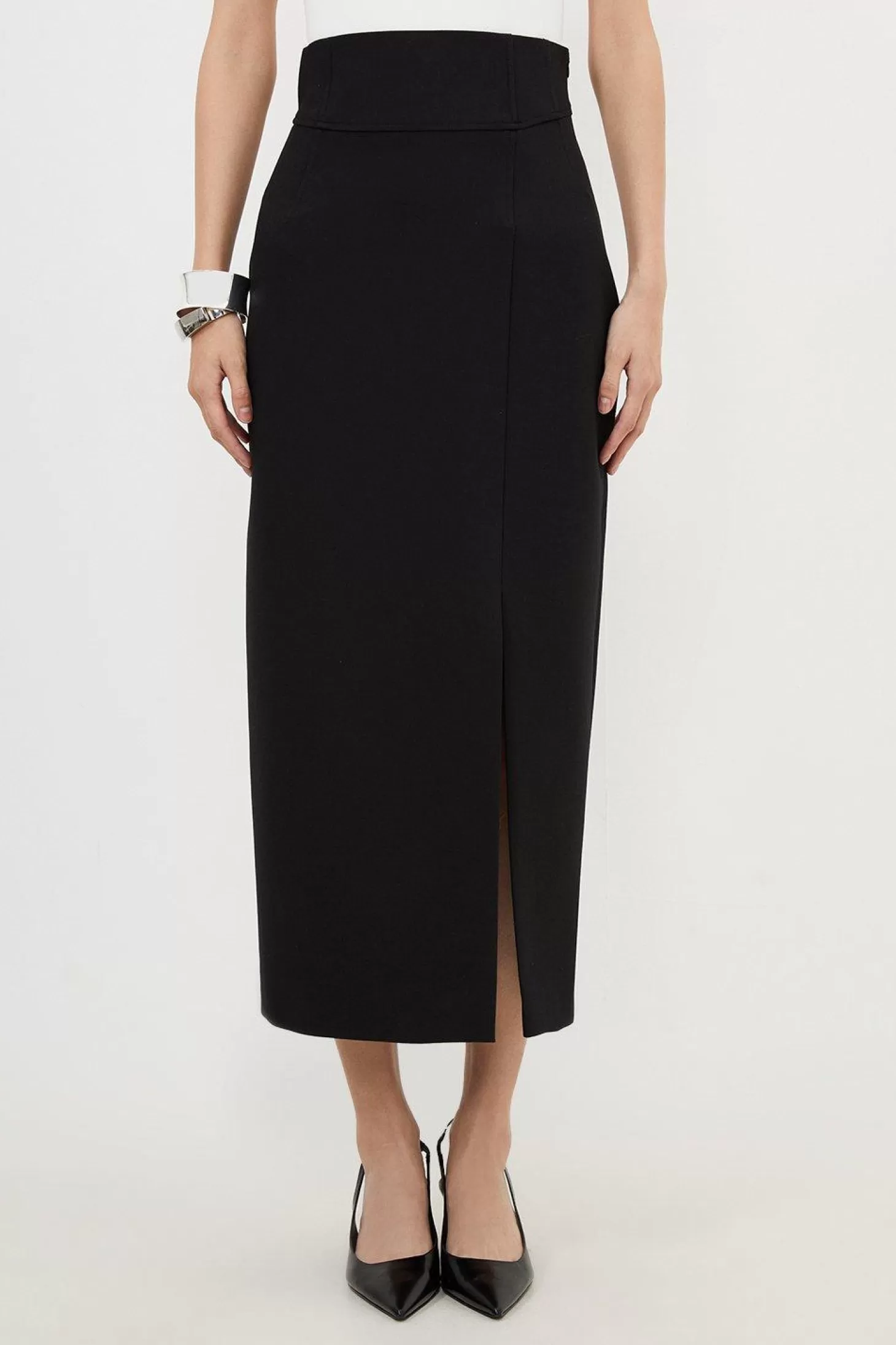 Karen Millen Compact Stretch Side Split Tailored Midi Pencil Skirt