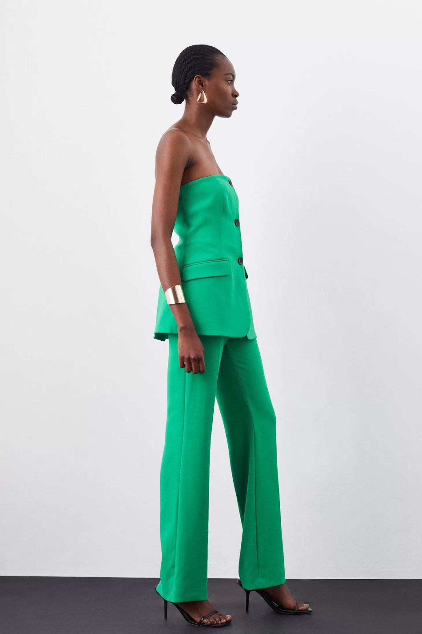 Karen Millen Compact Stretch Tailored Button Bodice Jumpsuit