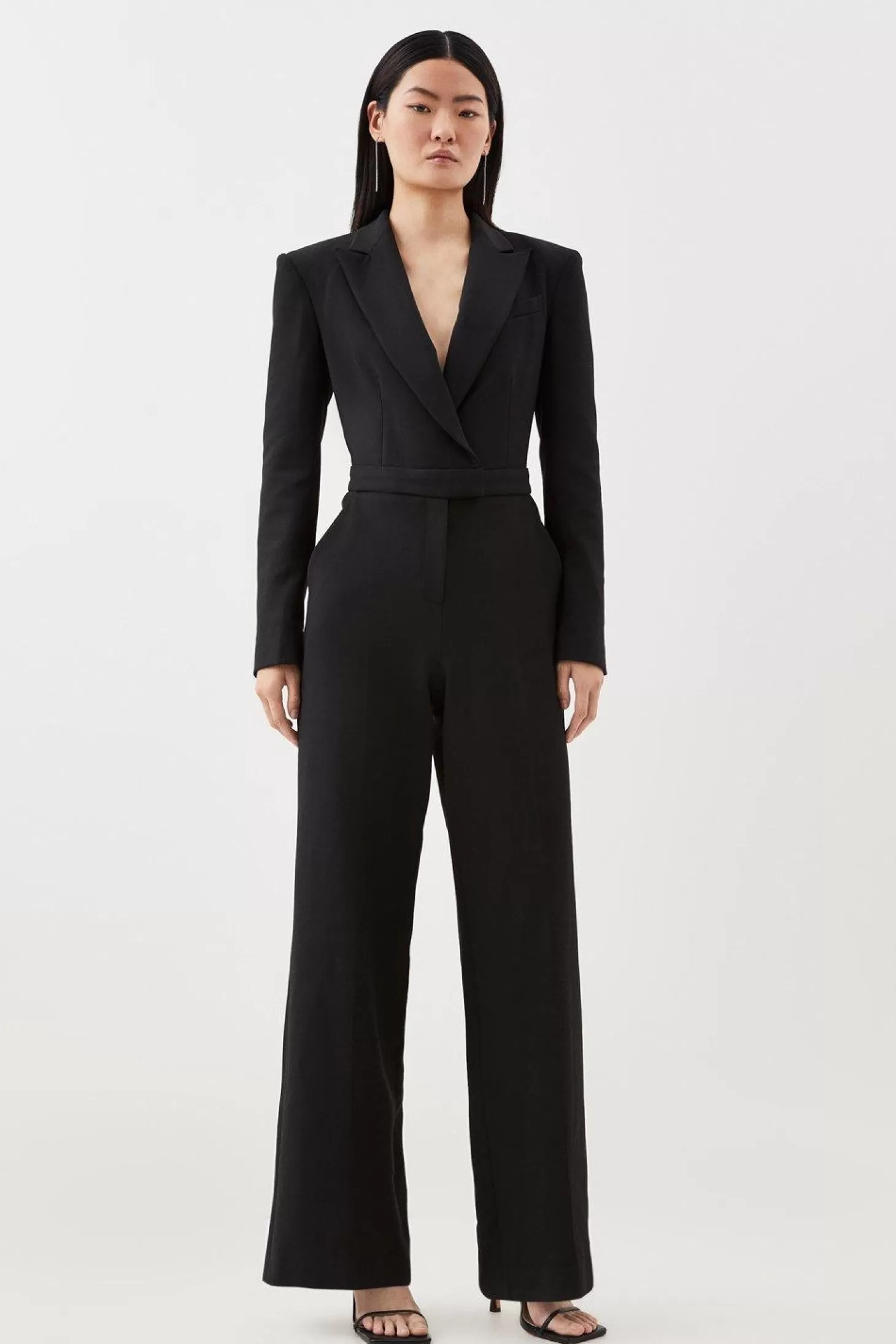 Karen Millen Compact Stretch Tailored Long Sleeve Wide Leg Jumpsuit