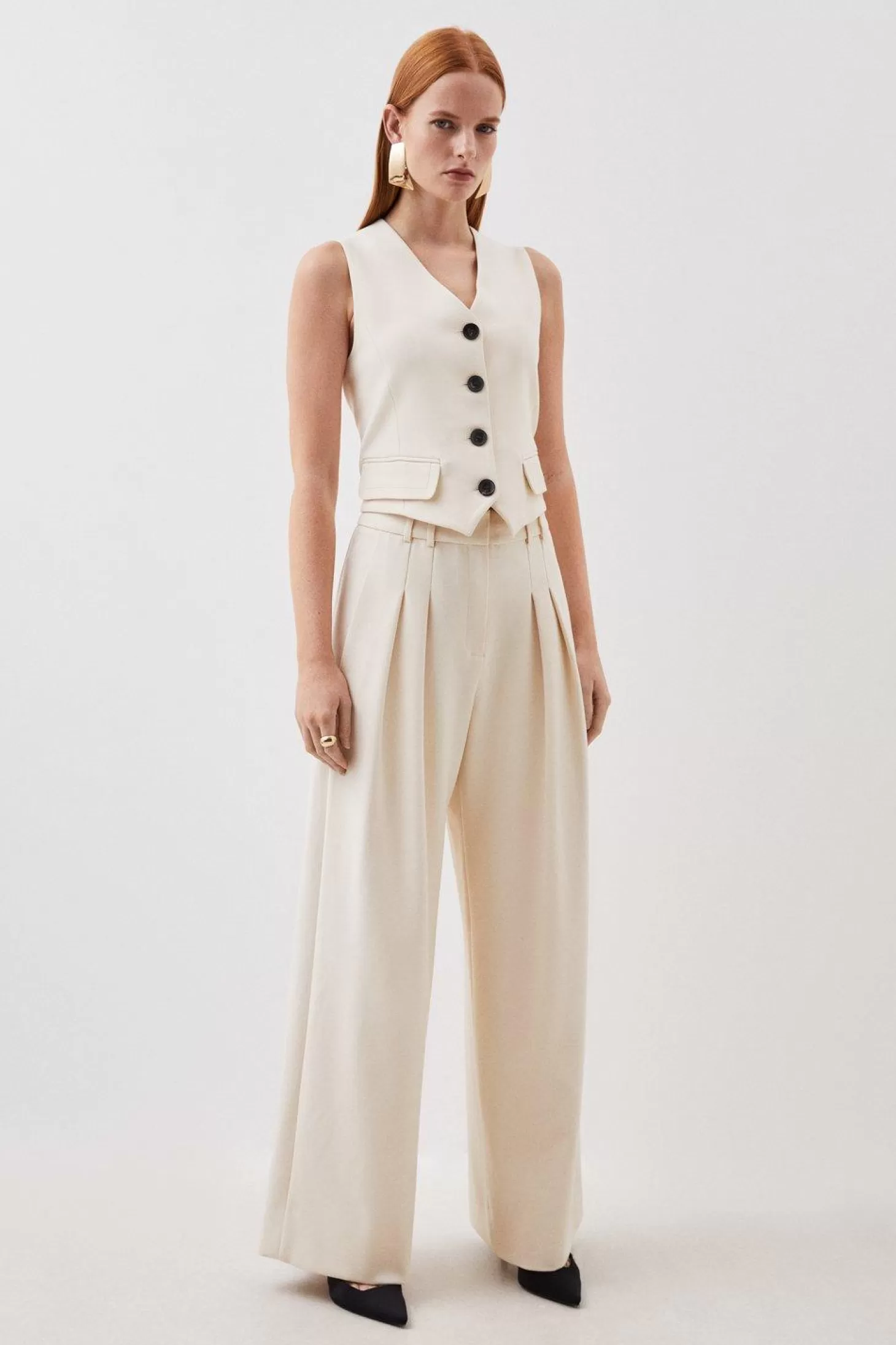 Karen Millen Compact Stretch Tailored Pleated Straight Leg Pants