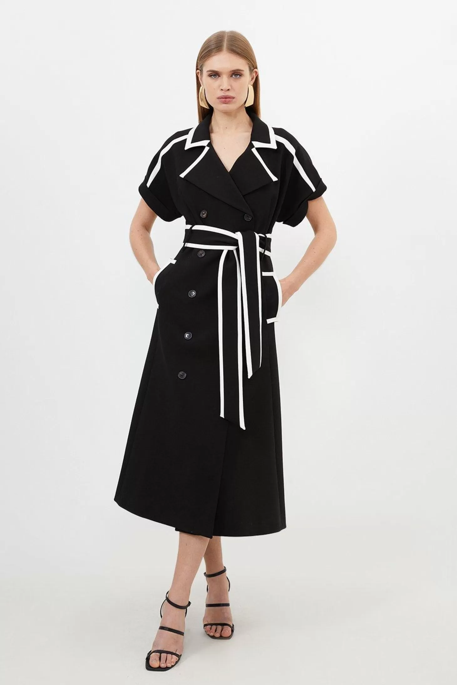 Karen Millen Compact Stretch Tipping Detailed Tailored Midi Dress