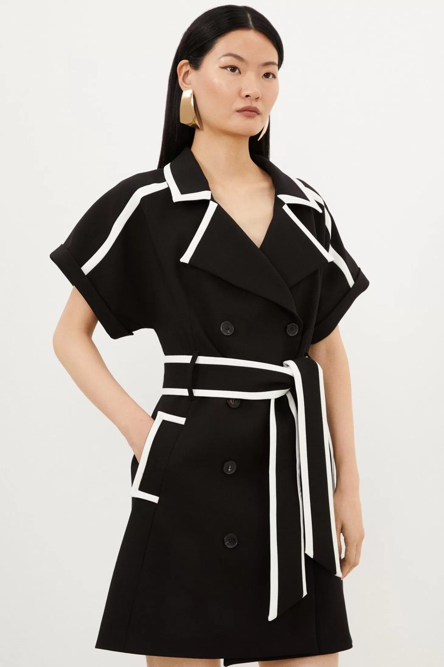 Karen Millen Compact Stretch Tipping Detailed Tailored Mini Dress