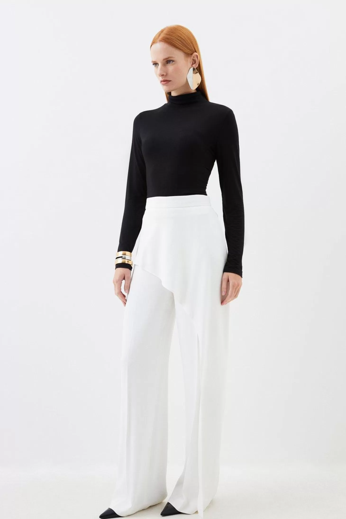 Karen Millen Compact Stretch Viscose Drape Wide Leg Pants