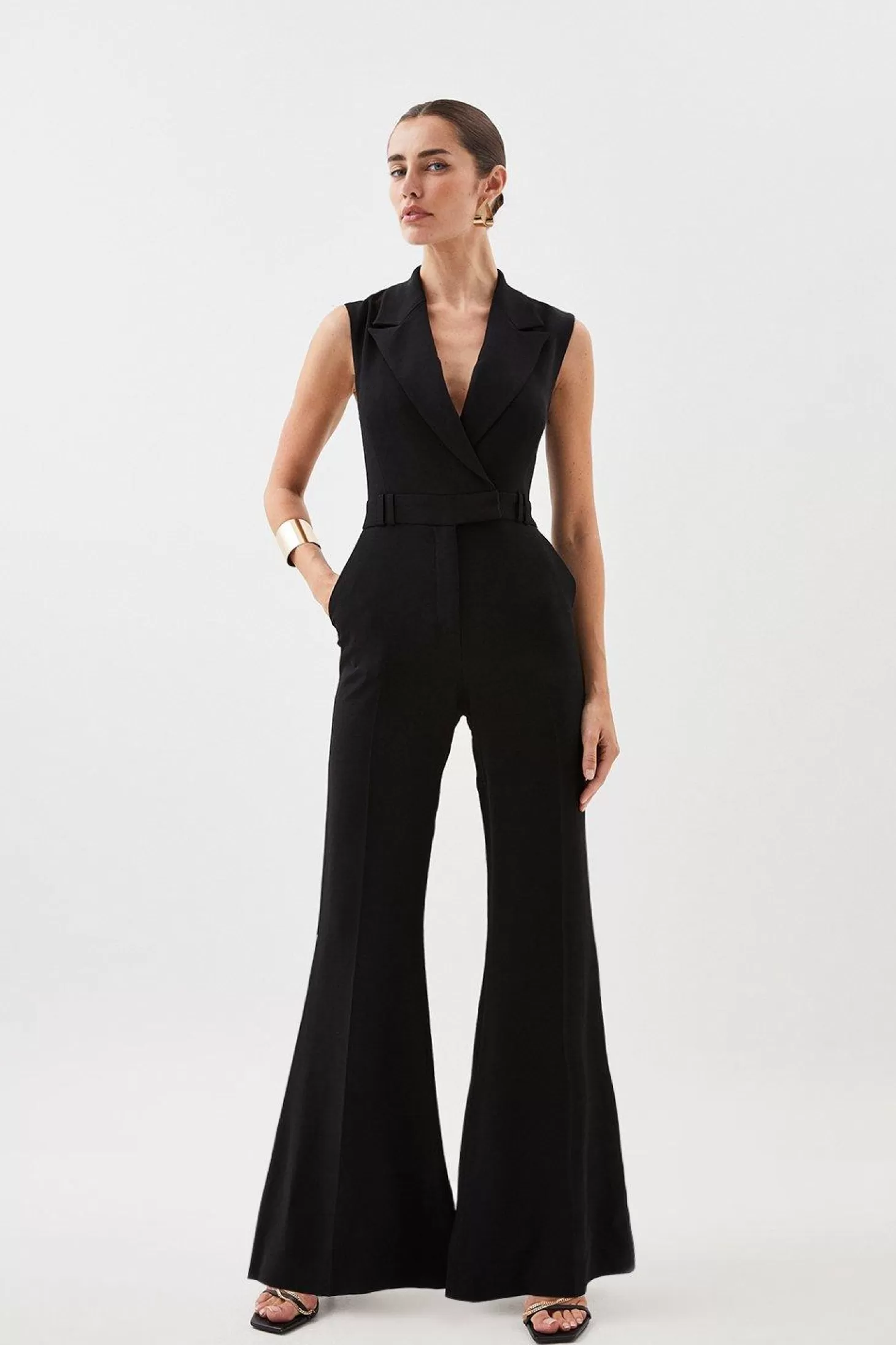 Karen Millen Compact Stretch Viscose Flared Jumpsuit