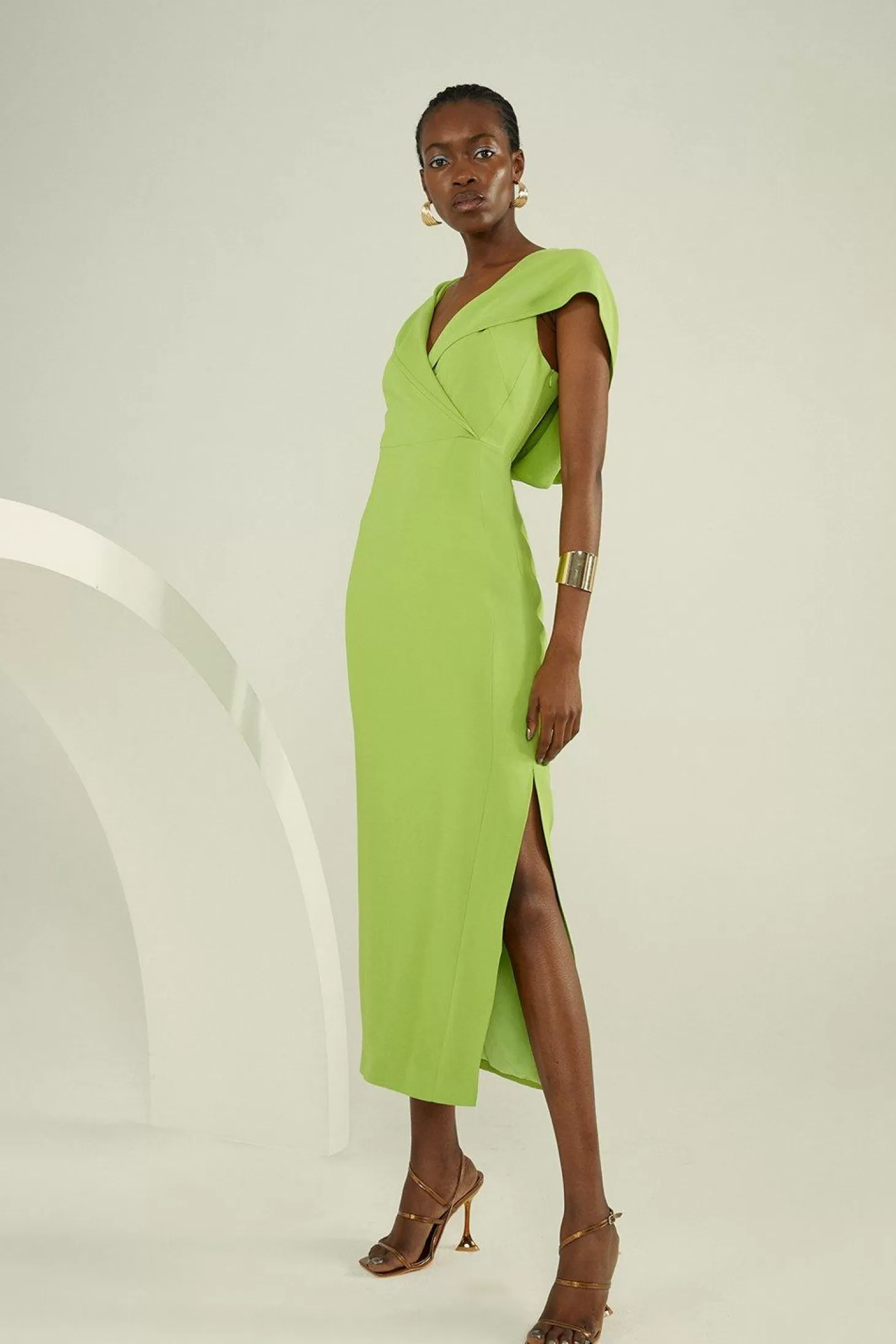 Karen Millen Compact Stretch Viscose Tailored Hooded Wrap Detail Midaxi Dress