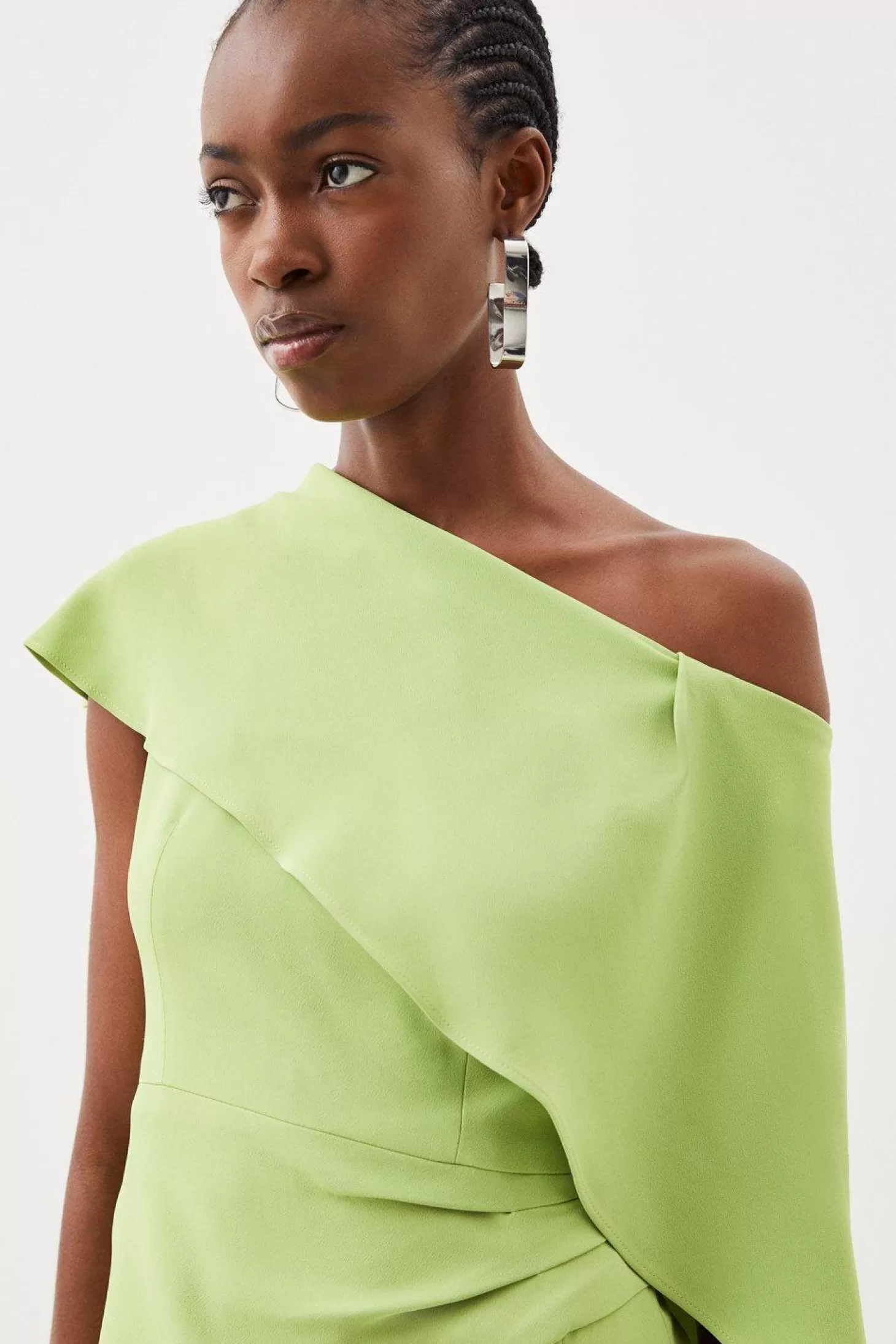 Karen Millen Compact Stretch Viscose Tailored One Shoulder Drape Detail Midi Dress