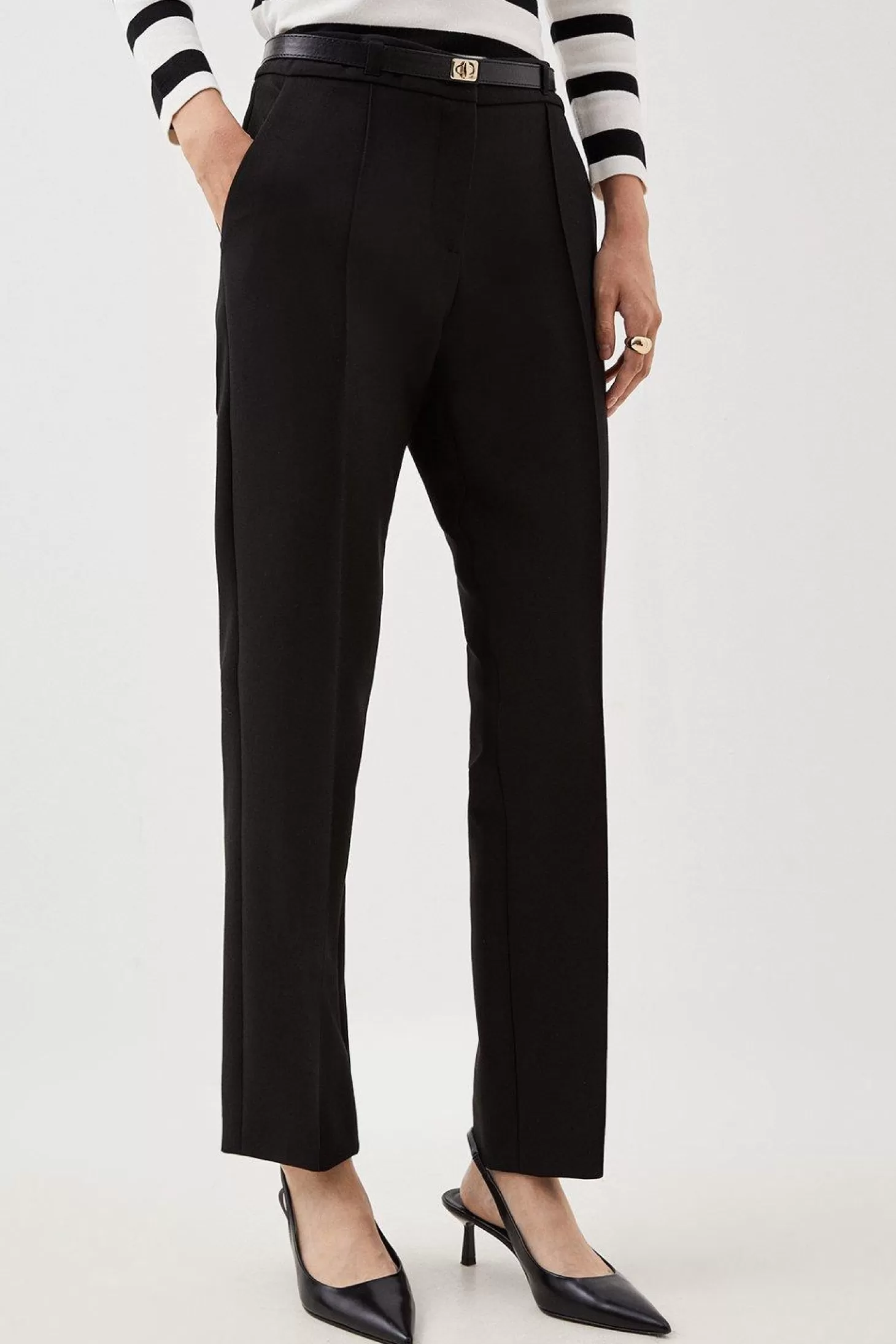 Karen Millen Compact Stretch Waist Detail Straight Leg Pants