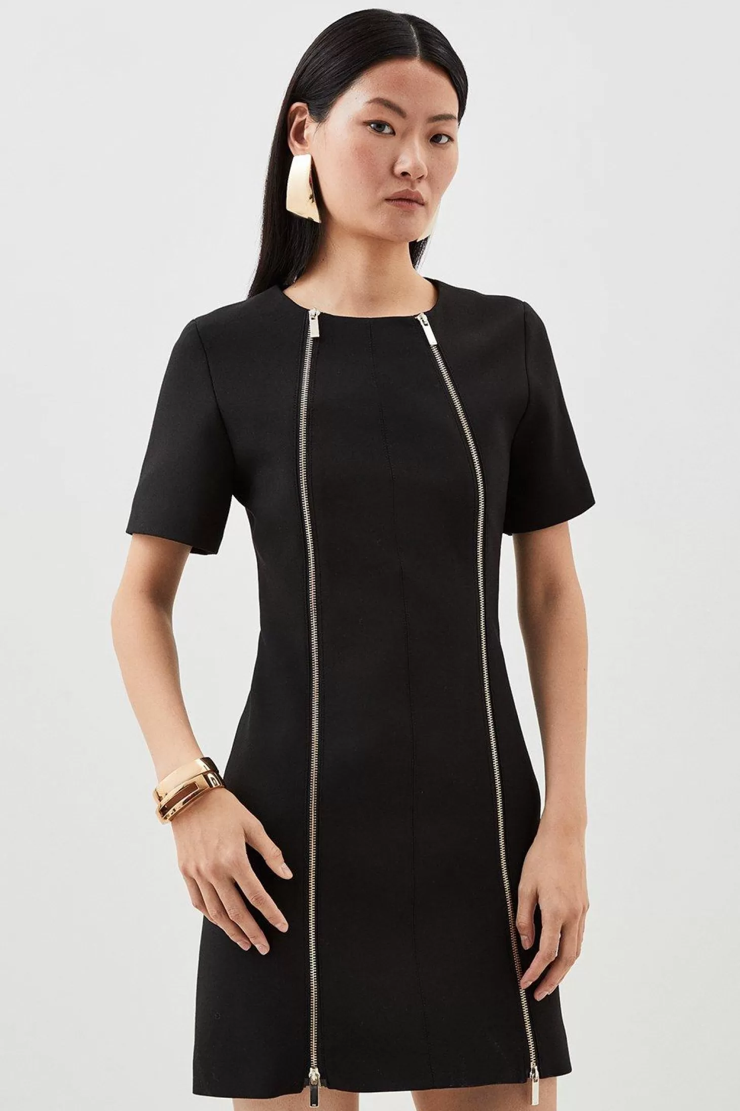 Karen Millen Compact Stretch Zip Detail Tailored Mini Dress