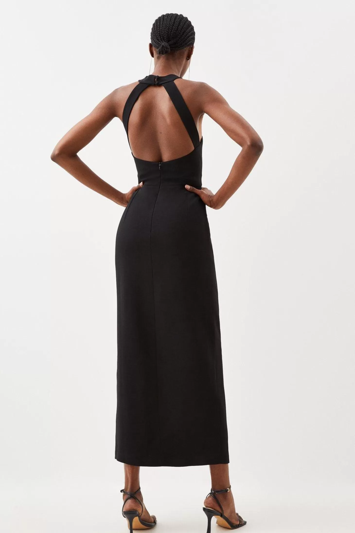 Karen Millen Compact Viscose Corsage Detail Tailored Halterneck Midaxi Dress