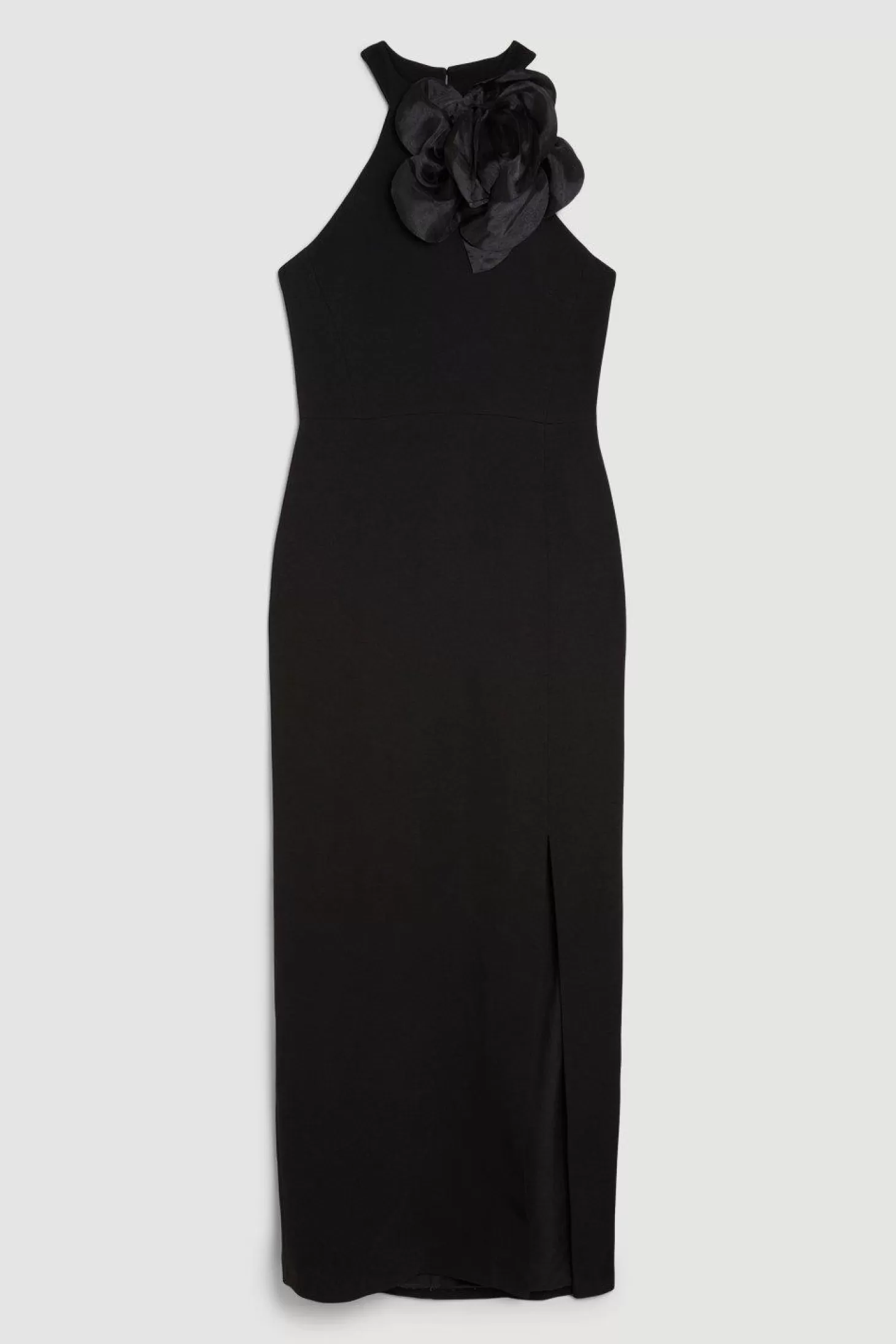 Karen Millen Compact Viscose Corsage Detail Tailored Halterneck Midaxi Dress
