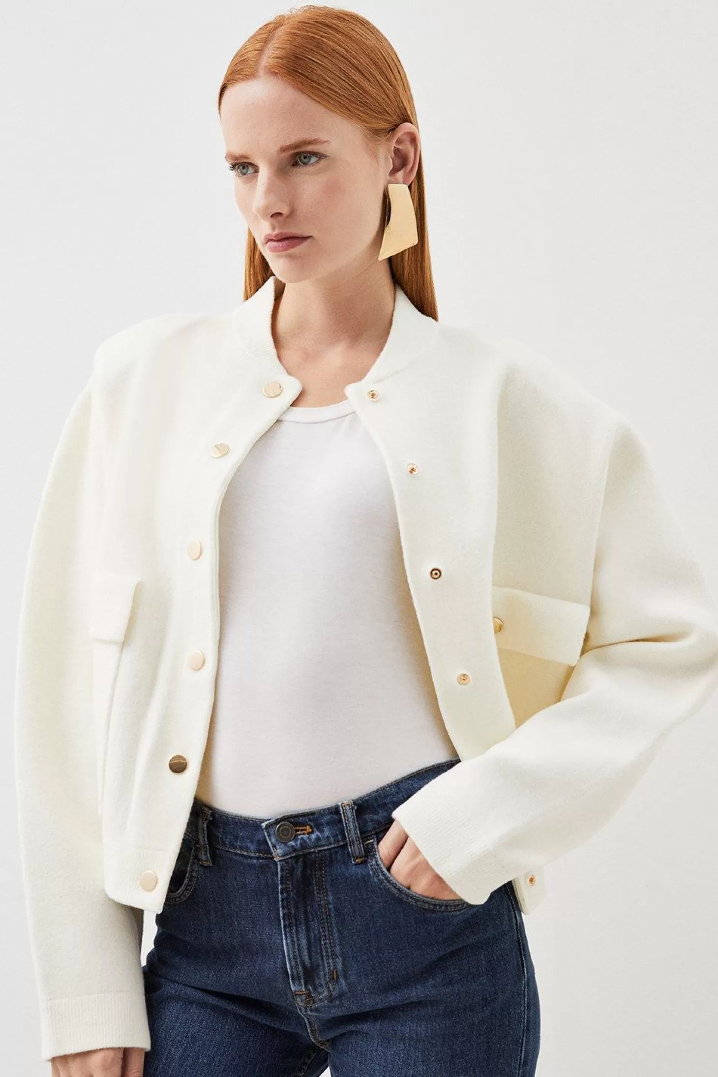 Karen Millen Compact Wool Blend Bomber Knit Jacket