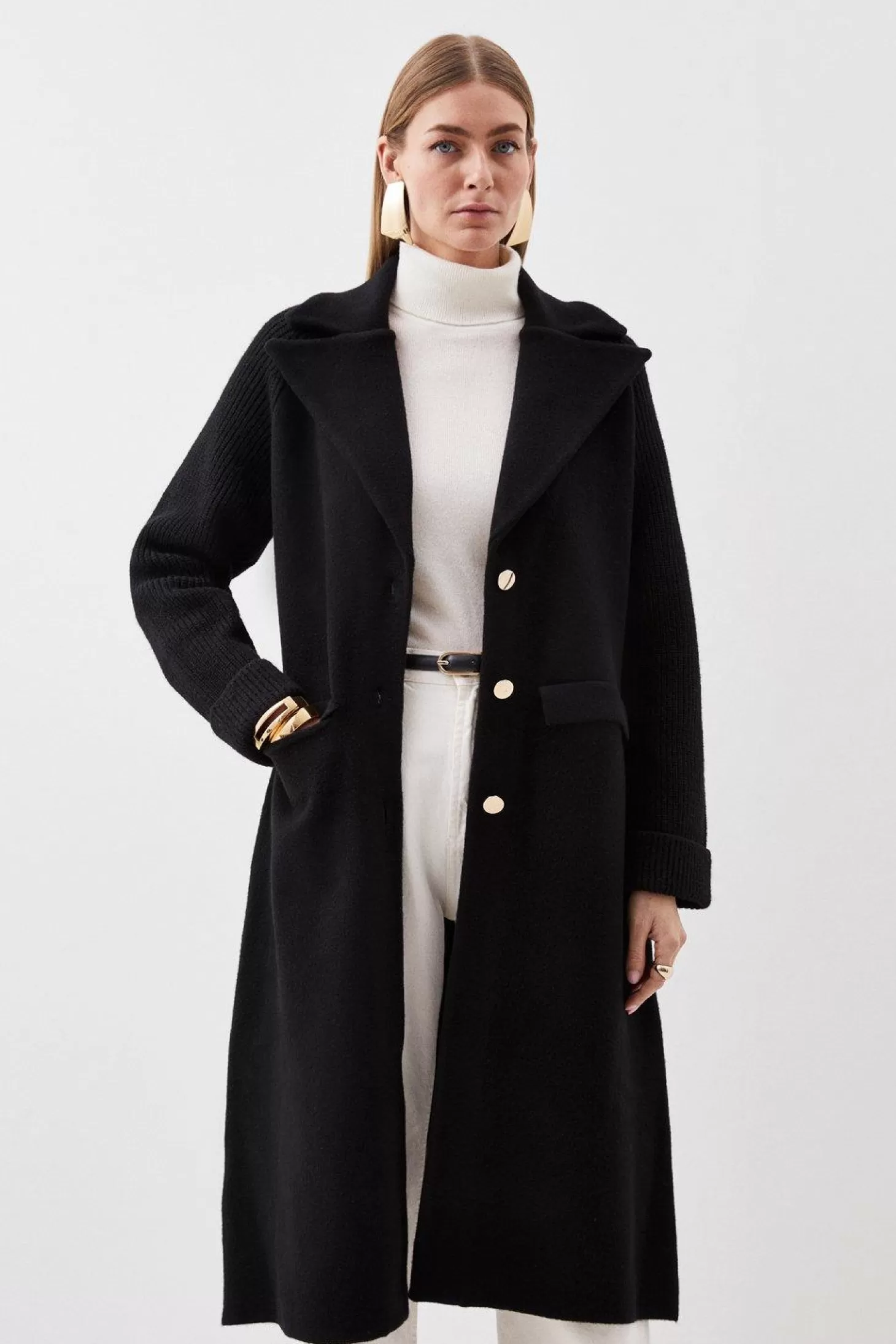 Karen Millen Compact Wool Blend Knit Sleeve Coat