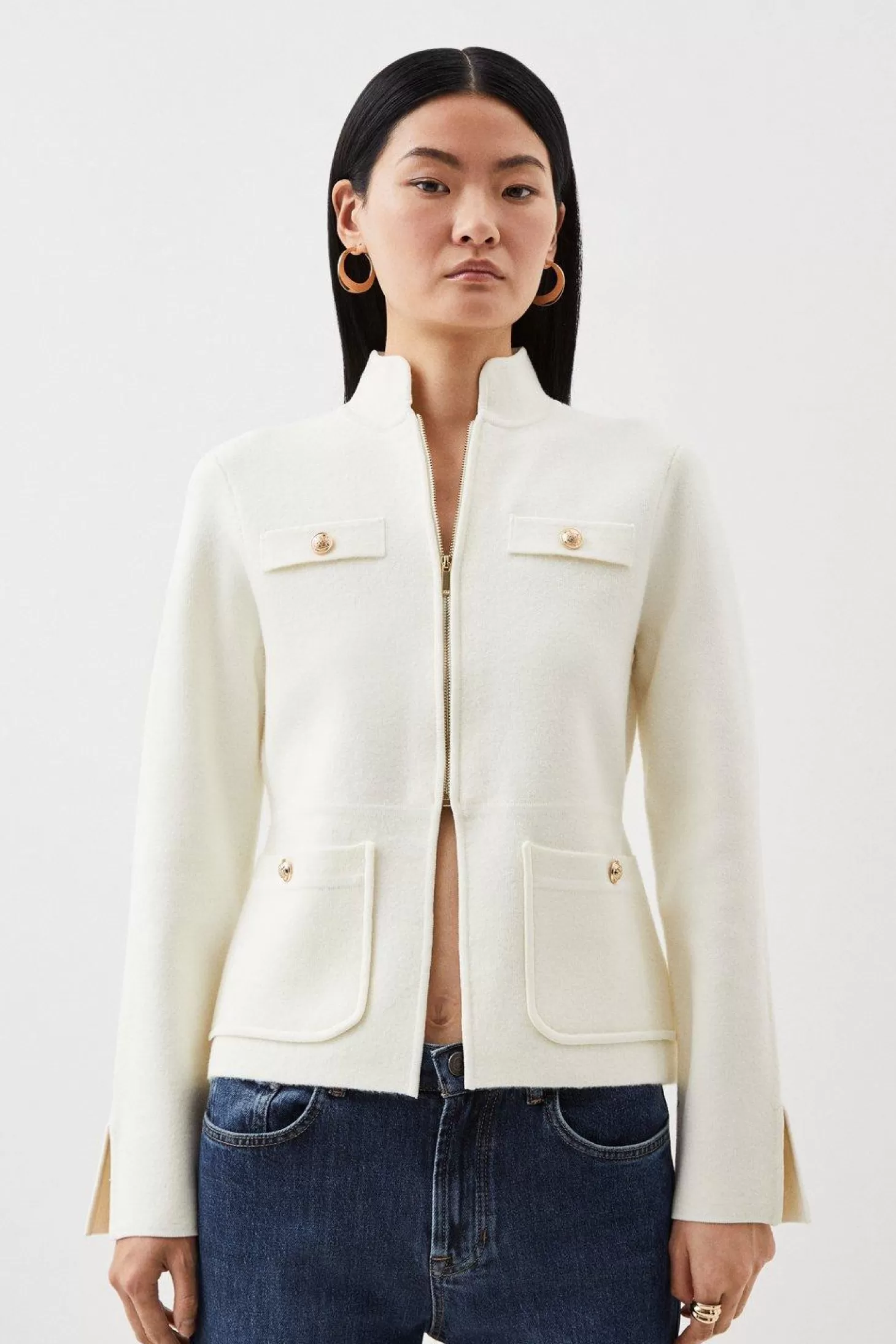 Karen Millen Compact Wool Blend Knit Sleeve Jacket