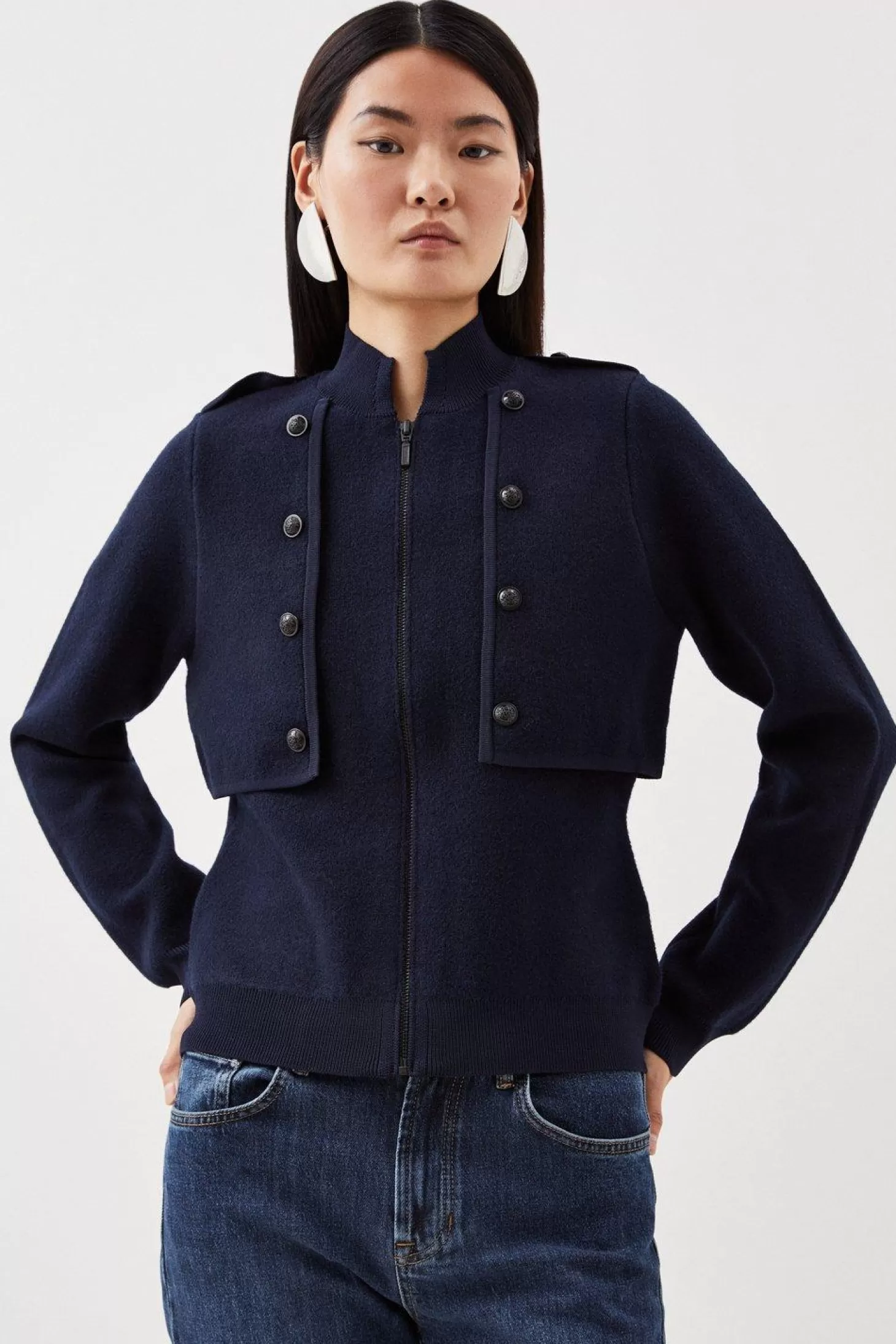 Karen Millen Compact Wool Blend Military Knit Jacket