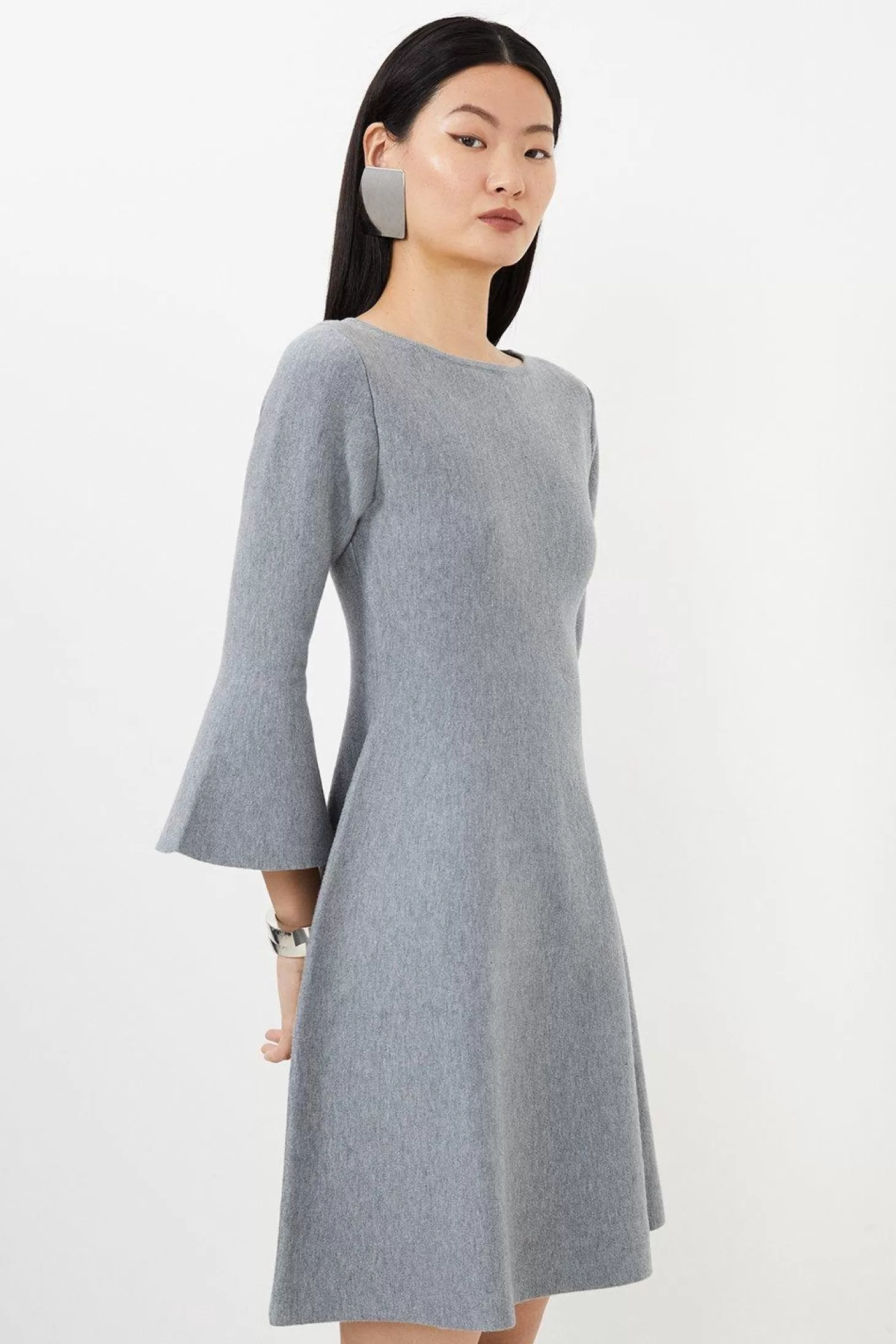 Karen Millen Compact Wool Look Double Faced Skater Dress With Full Sleeve