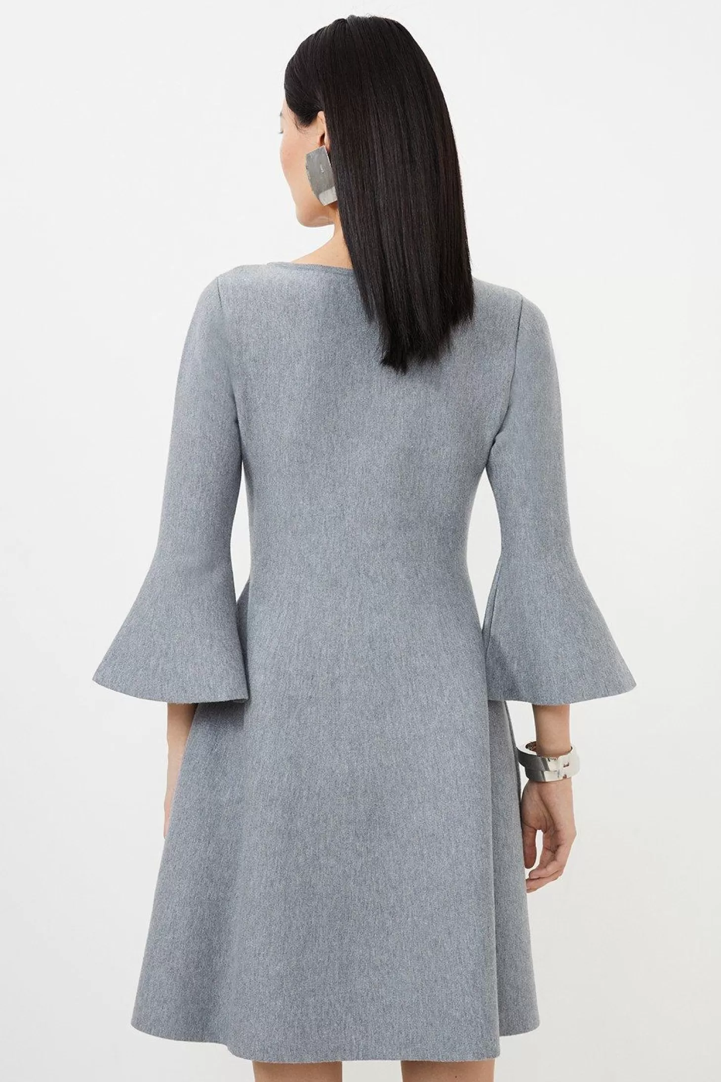 Karen Millen Compact Wool Look Double Faced Skater Dress With Full Sleeve