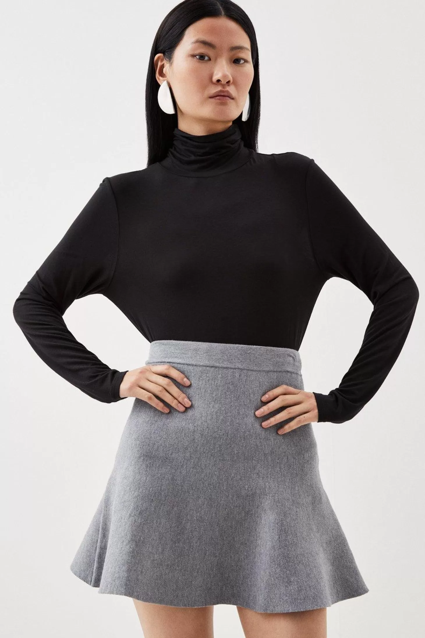 Karen Millen Compact Wool Look Knit Flippy Mini Skirt