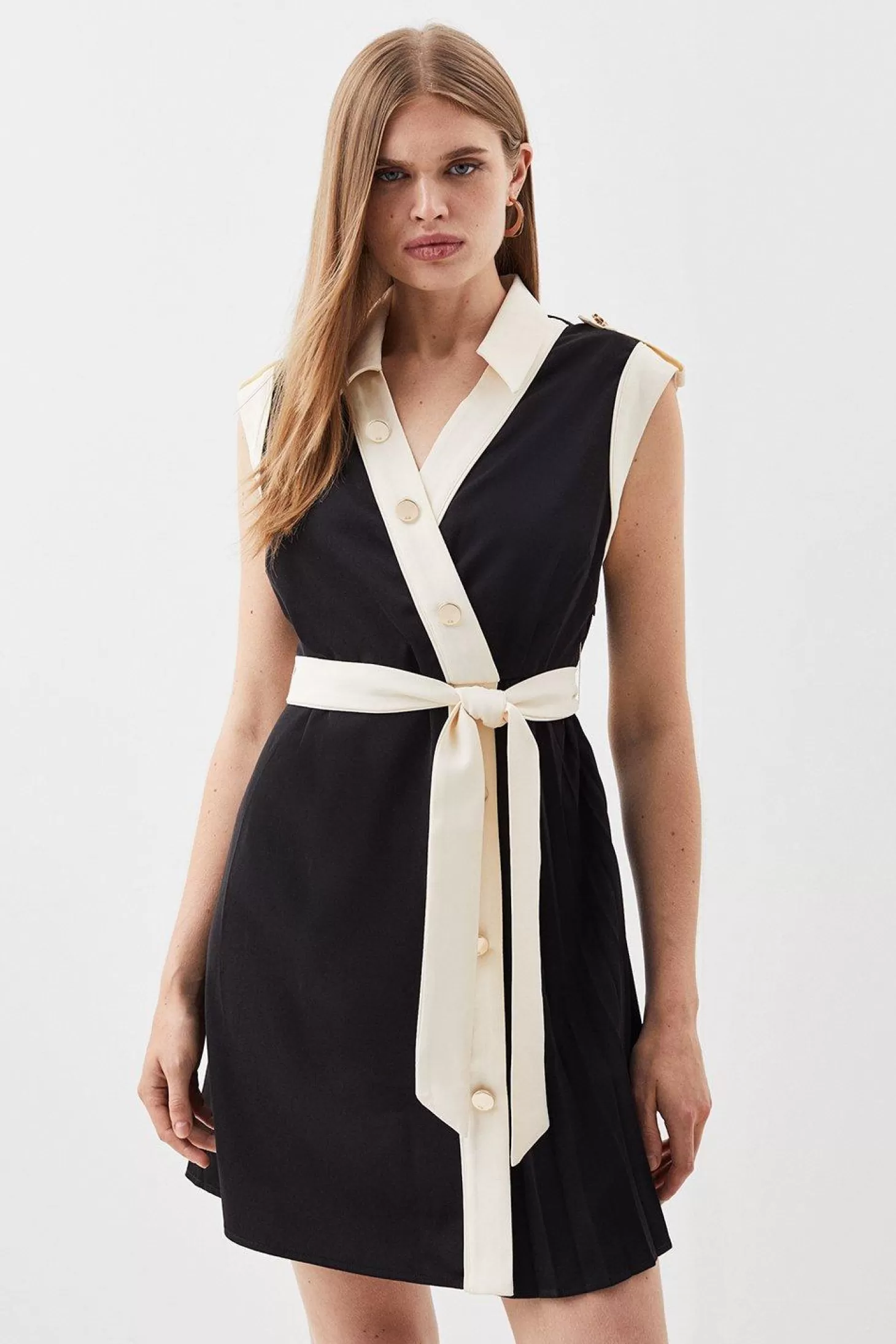 Karen Millen Contrast Twill Collared Mini Dress