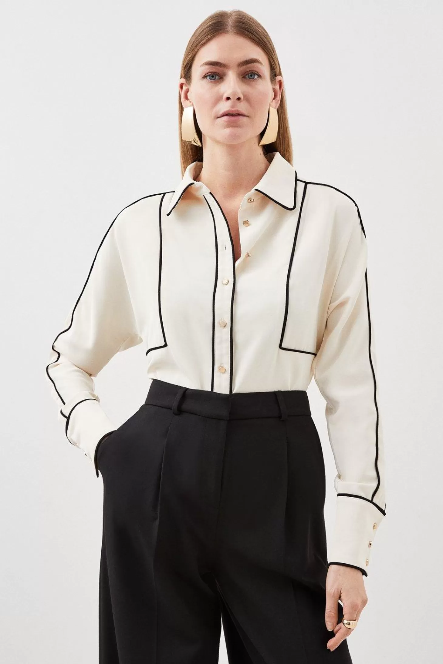 Karen Millen Contrast Twill Pocket Woven Shirt