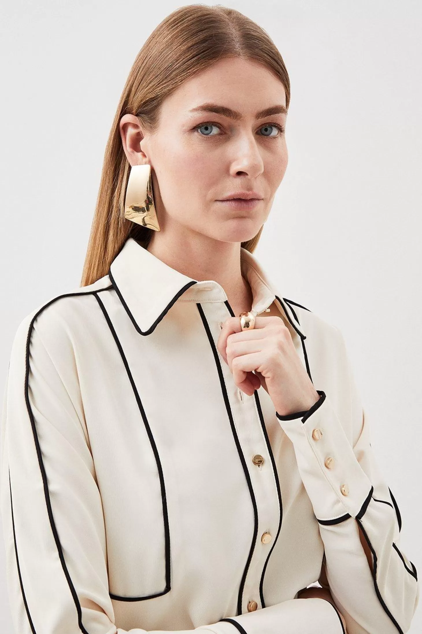 Karen Millen Contrast Twill Pocket Woven Shirt