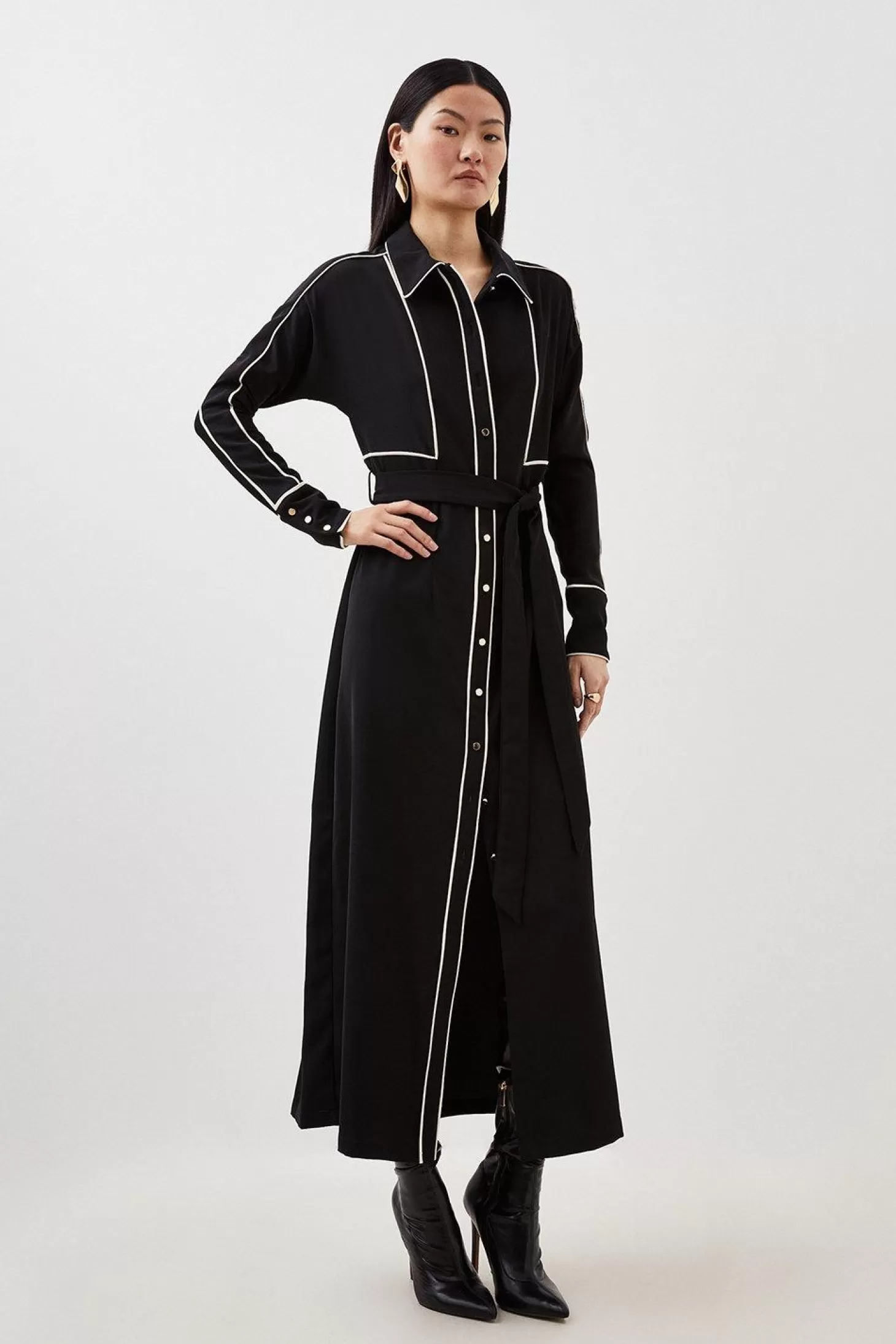 Karen Millen Contrast Twill Woven Midaxi Dress