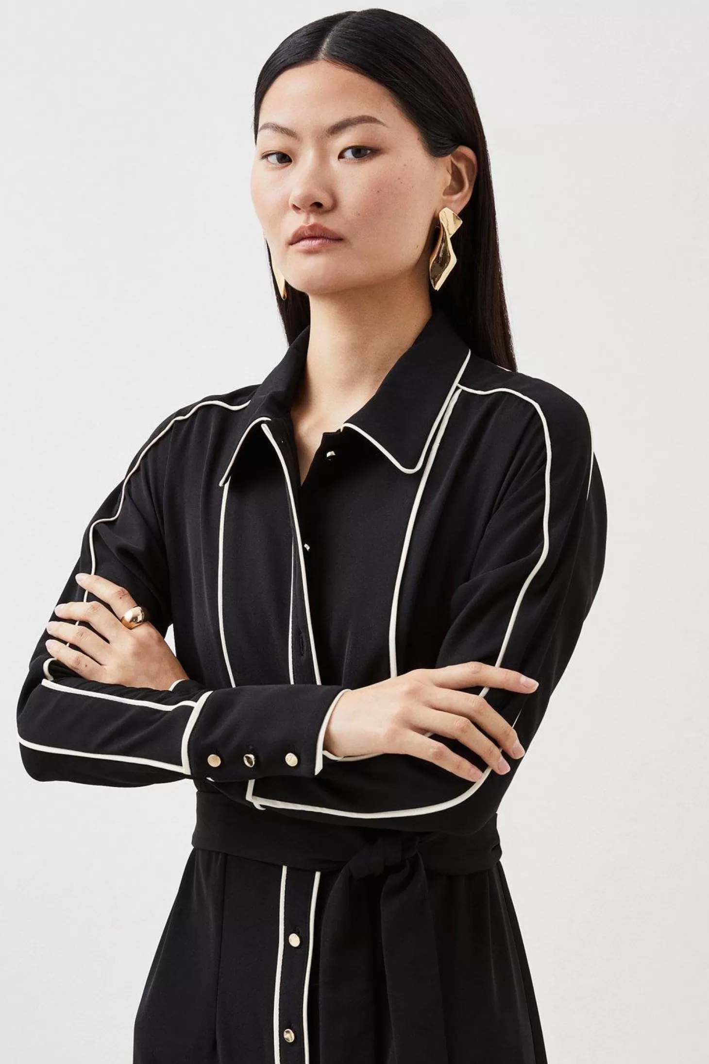 Karen Millen Contrast Twill Woven Midaxi Dress