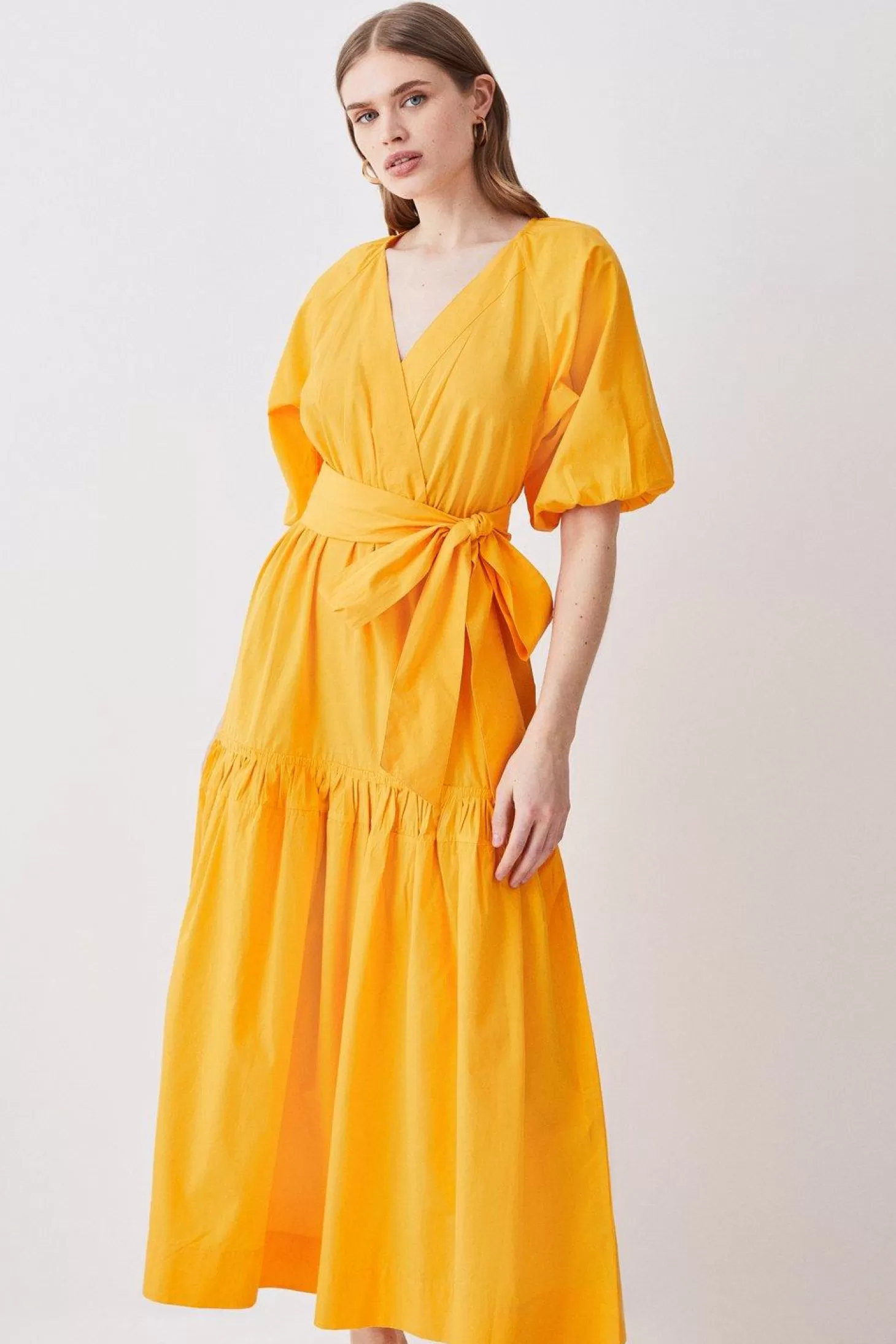 Karen Millen Cotton Balloon Sleeve Midi Dress