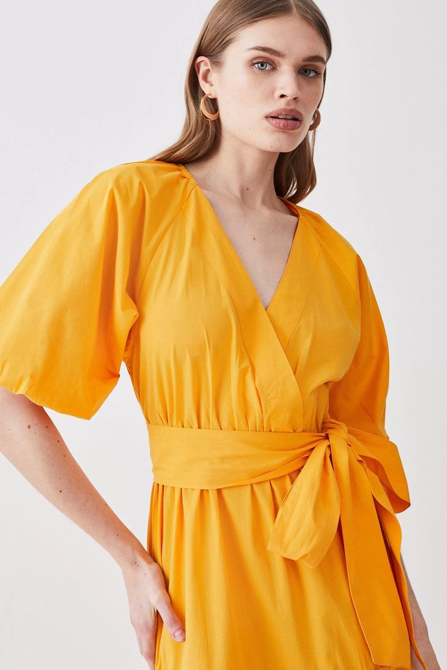 Karen Millen Cotton Balloon Sleeve Midi Dress