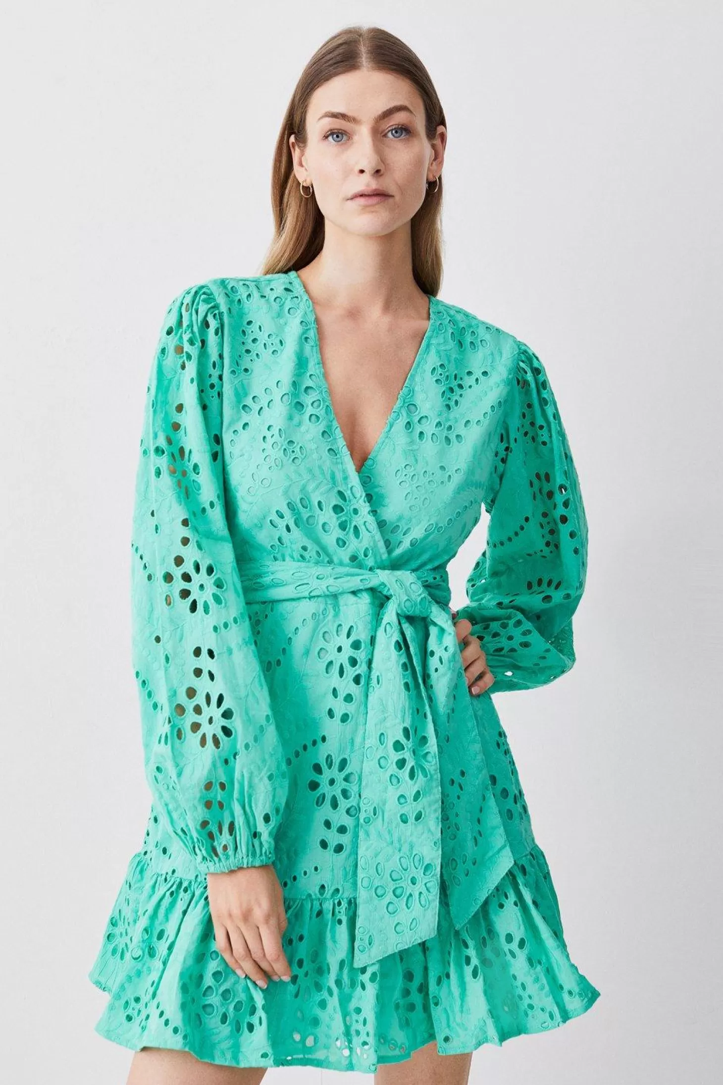 Karen Millen Cotton Eyelet Wrap Mini Dress