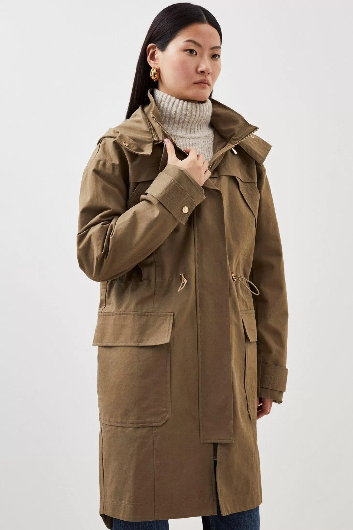 Karen Millen Cotton Longline Hooded Parka Coat