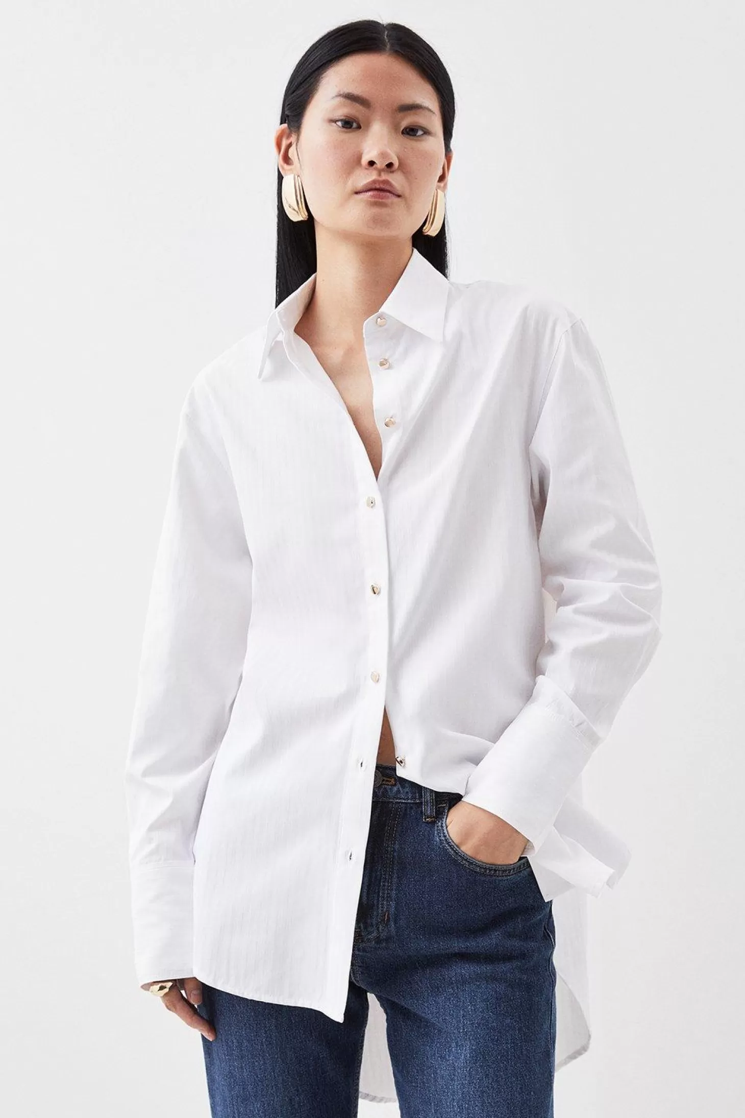 Karen Millen Cotton Poplin Boyfriend Woven Shirt