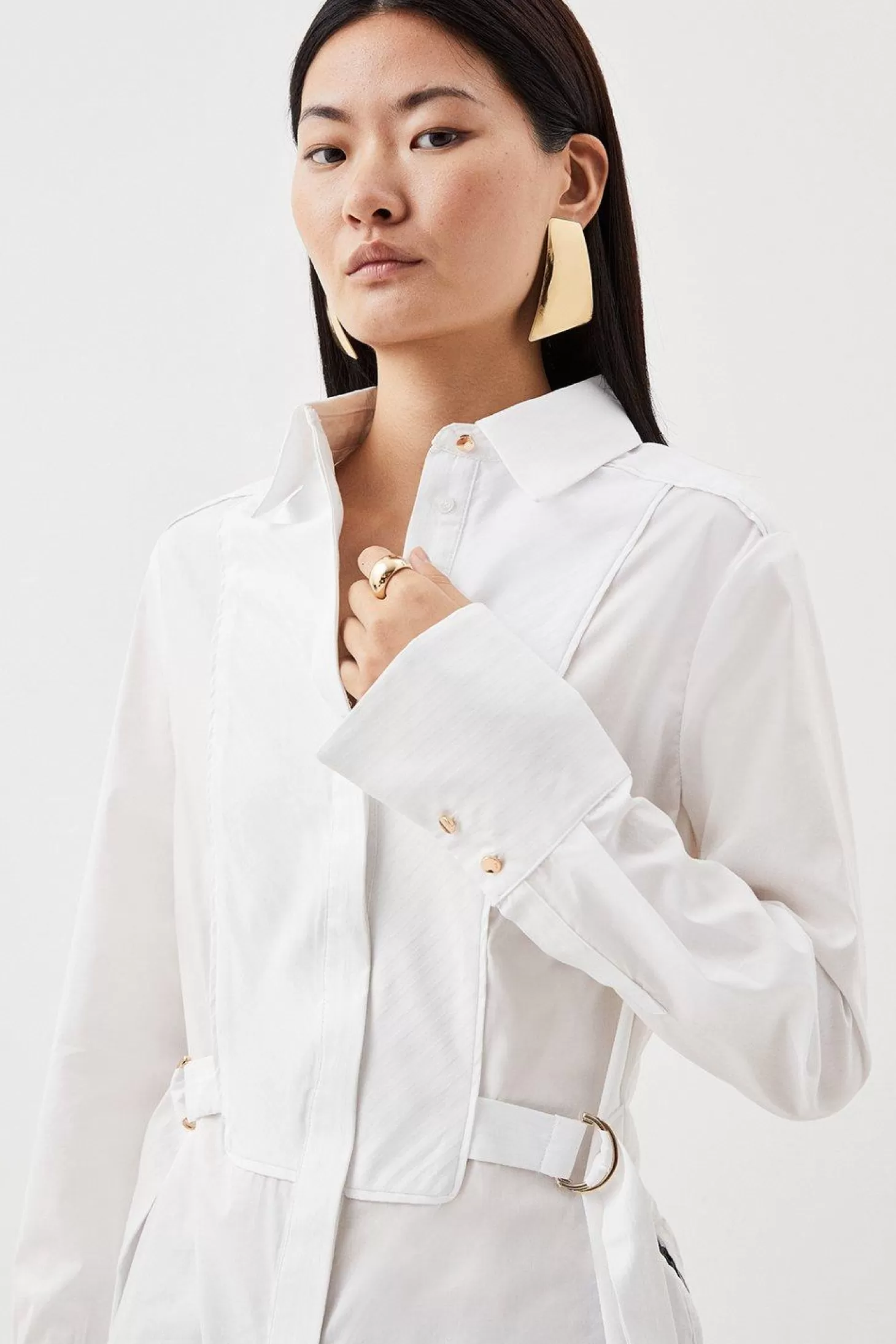 Karen Millen Cotton Poplin Collared Longline Shirt