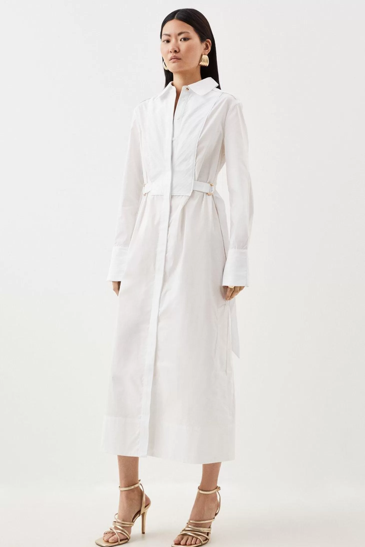 Karen Millen Cotton Poplin Collared Woven Midi Shirt Dress