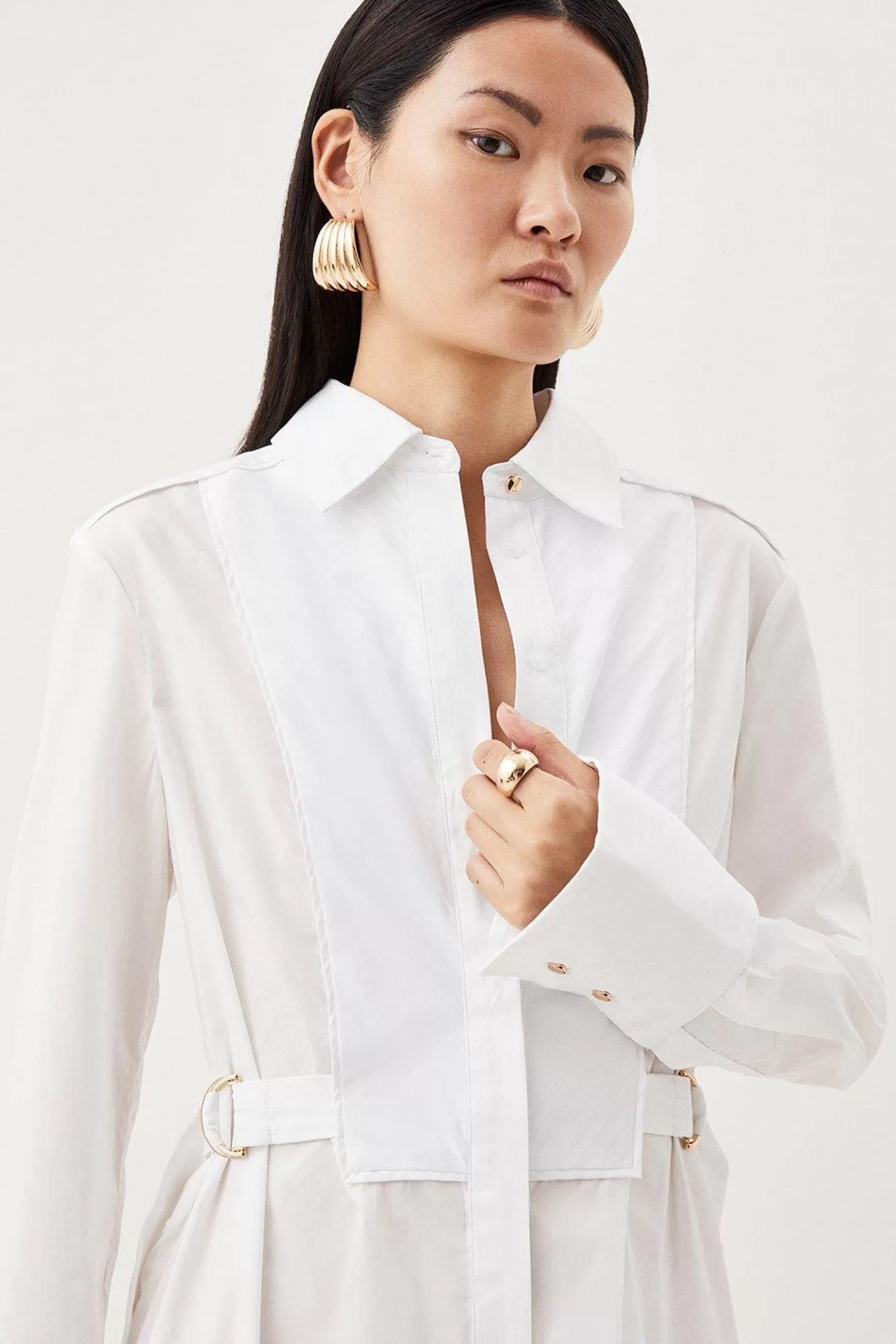 Karen Millen Cotton Poplin Collared Woven Midi Shirt Dress