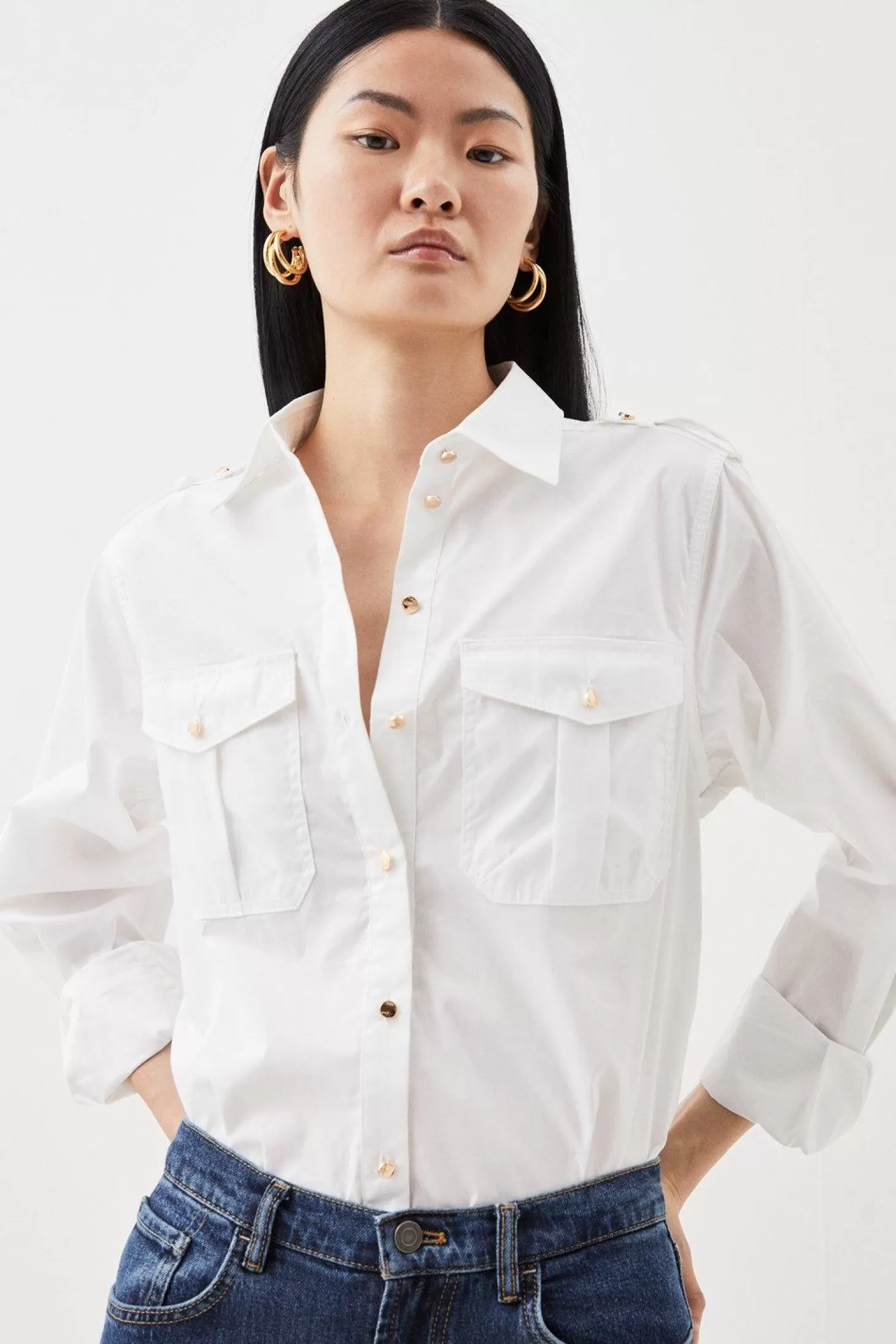 Karen Millen Cotton Poplin Utility Shirt