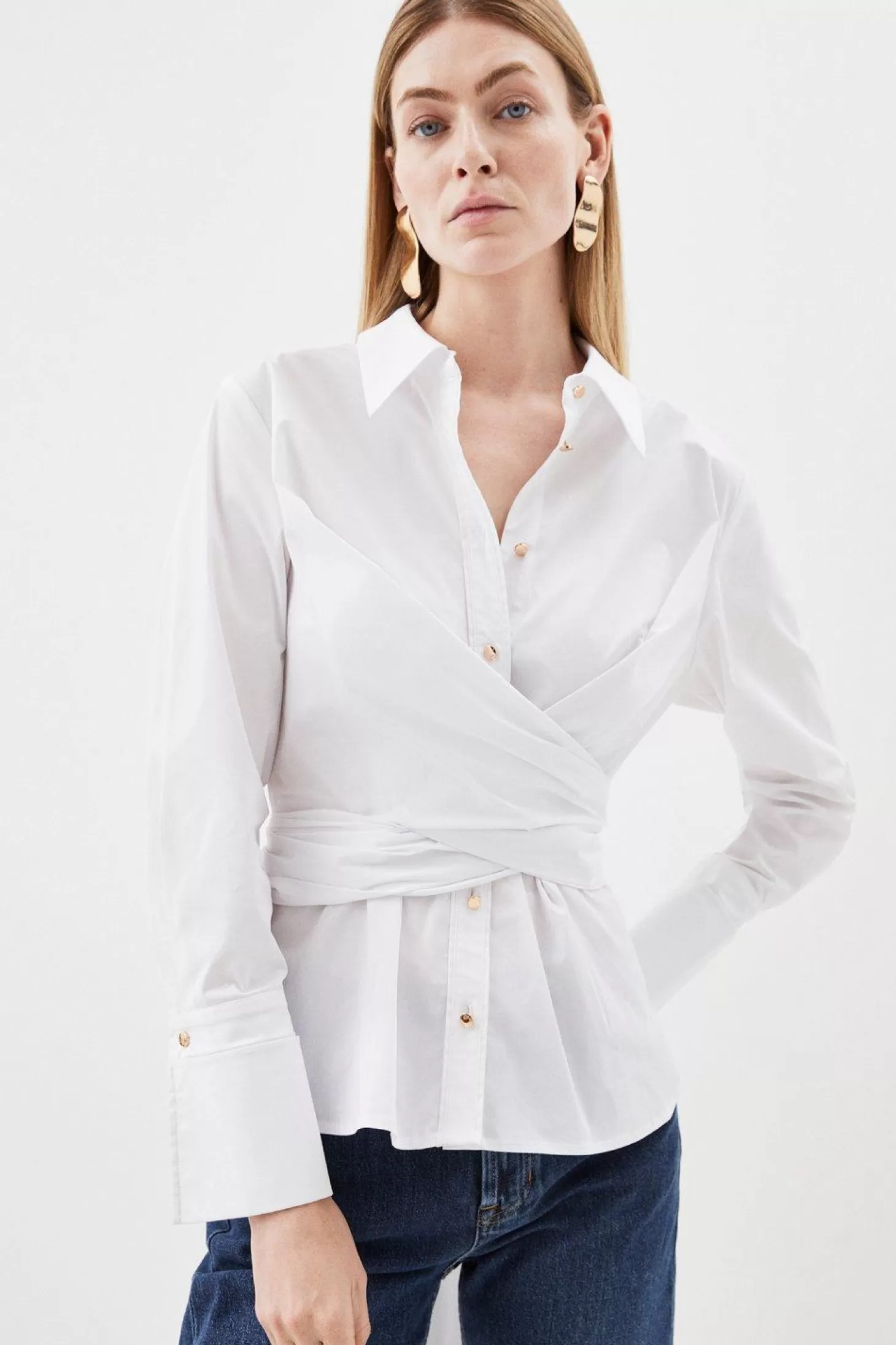 Karen Millen Cotton Poplin Wrap Detail Woven Shirt