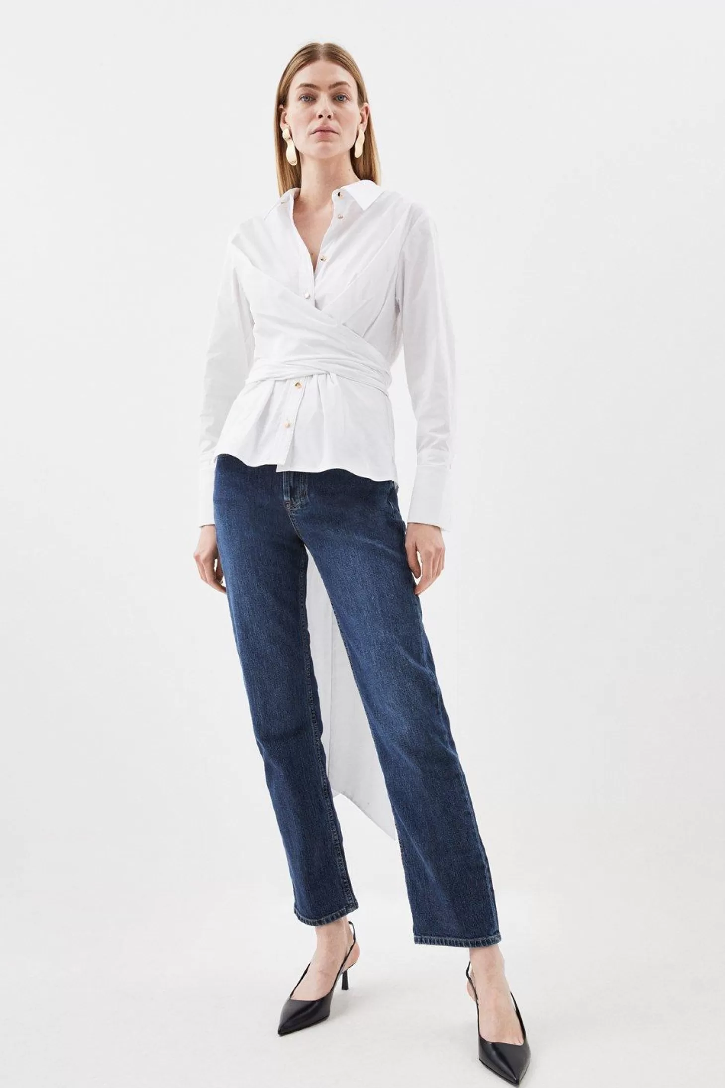 Karen Millen Cotton Poplin Wrap Detail Woven Shirt