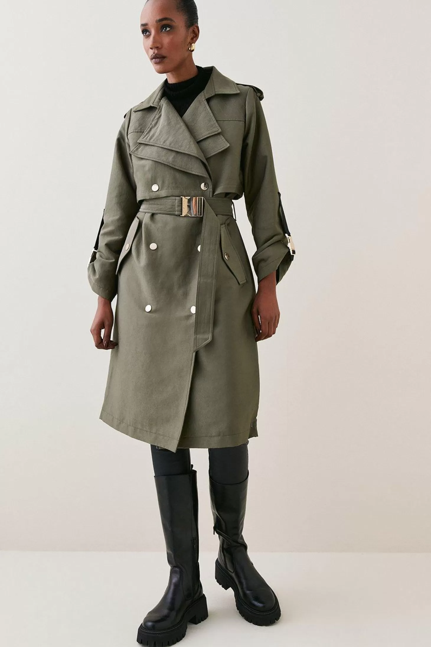 Karen Millen Cotton Sateen Layered Tailored Trench Coat