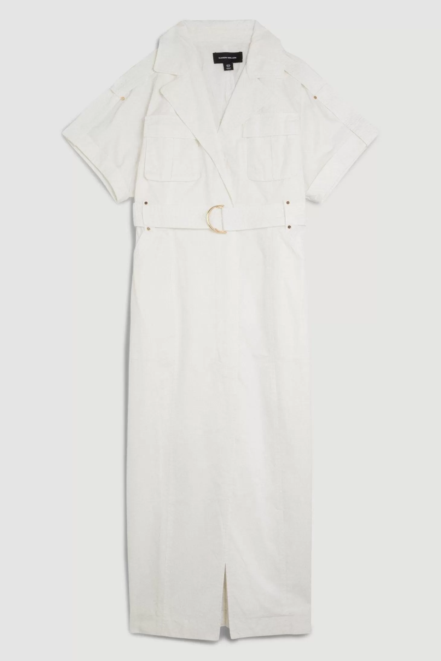 Karen Millen Cotton Sateen Short Sleeve Utility Pocket Belted Midi Dress