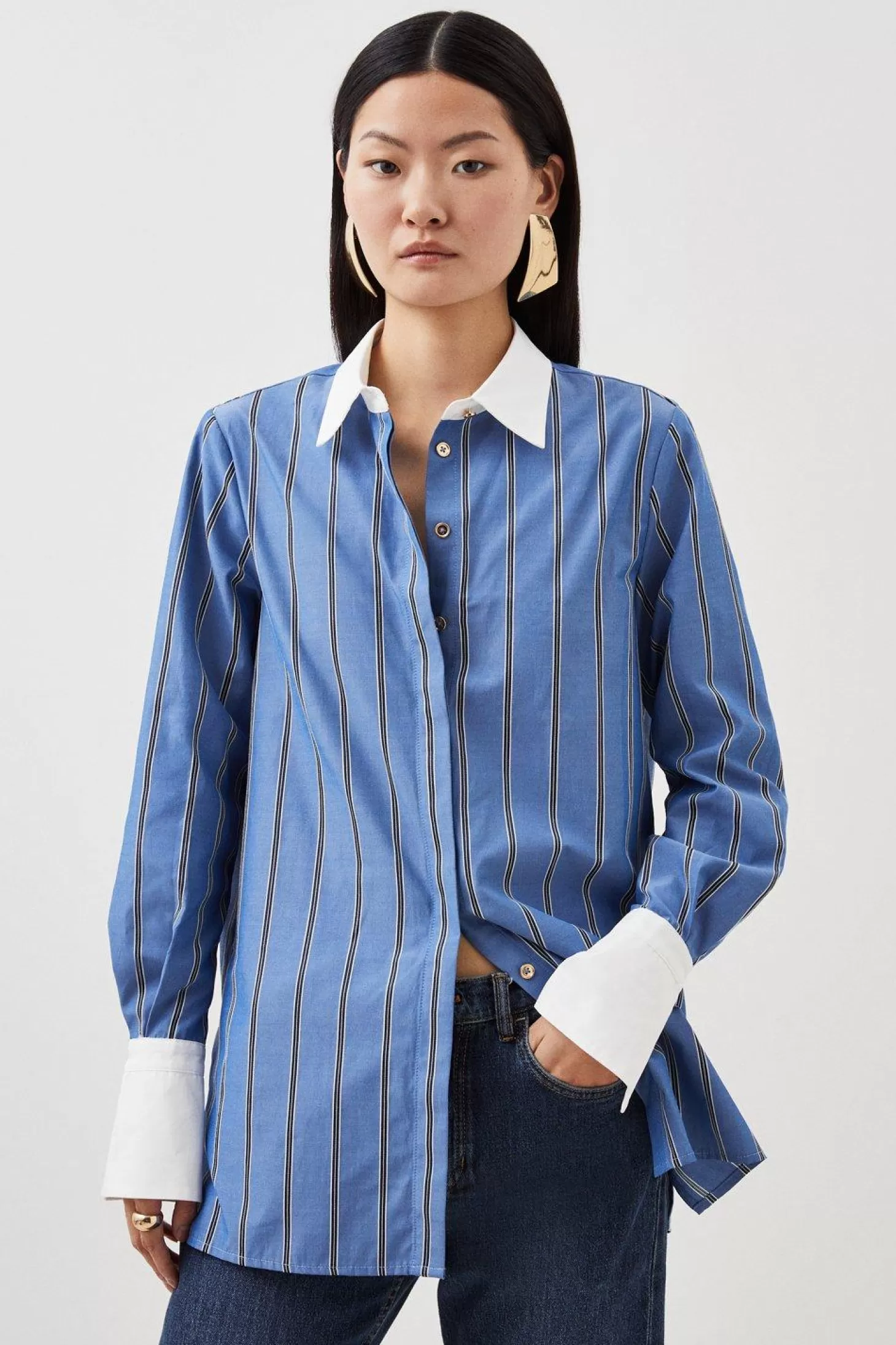 Karen Millen Cotton Contrast Cuff Woven Shirt