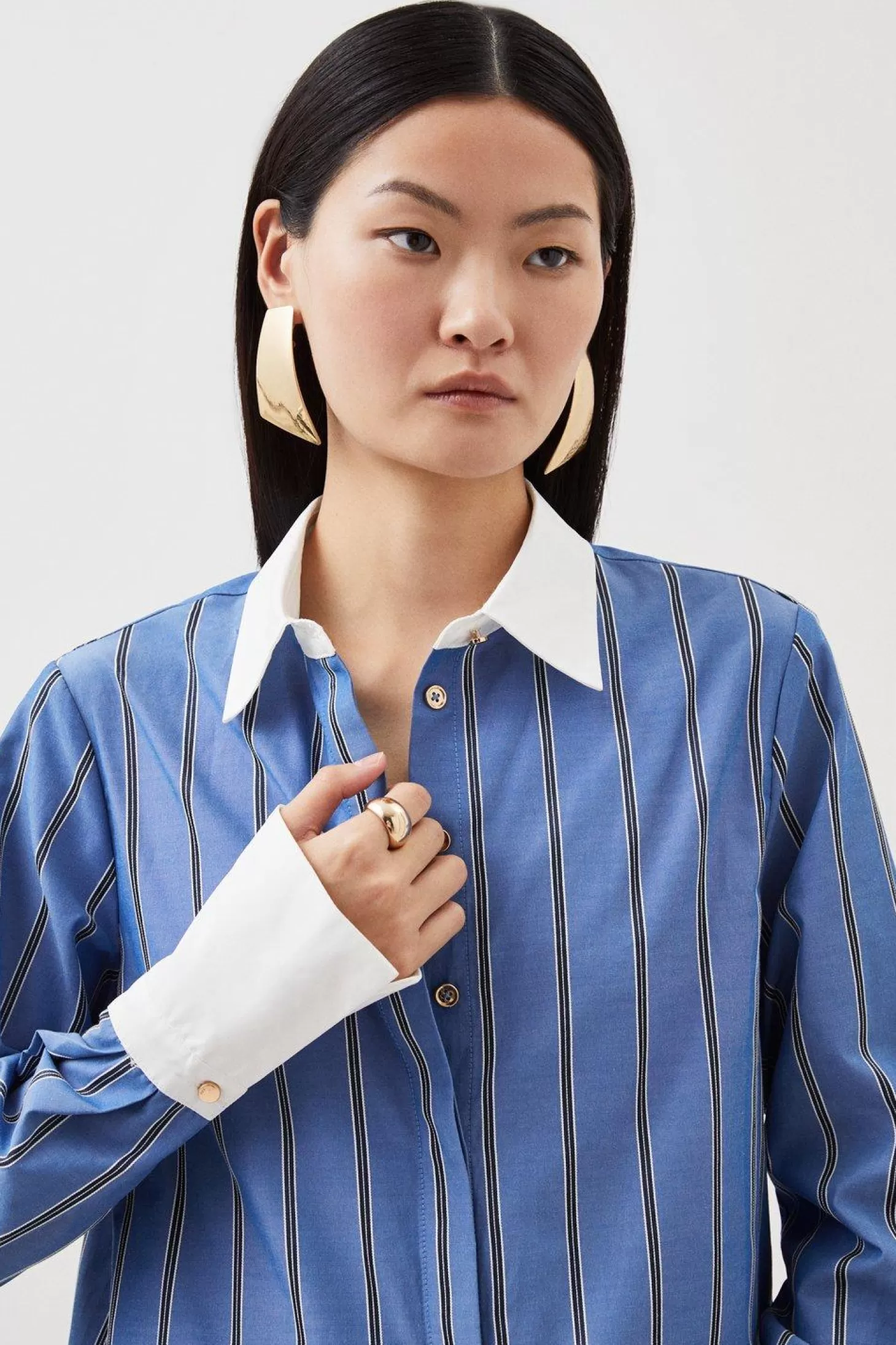 Karen Millen Cotton Contrast Cuff Woven Shirt