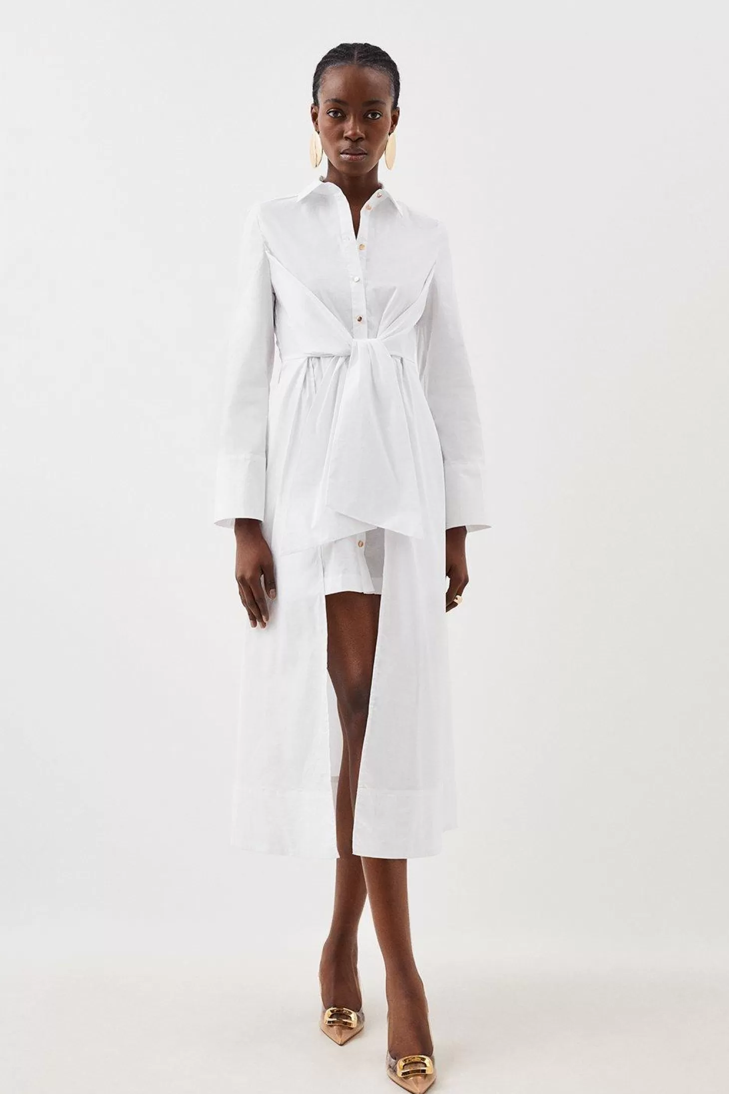 Karen Millen Cotton Tie Detail Woven Midaxi Shirt Dress