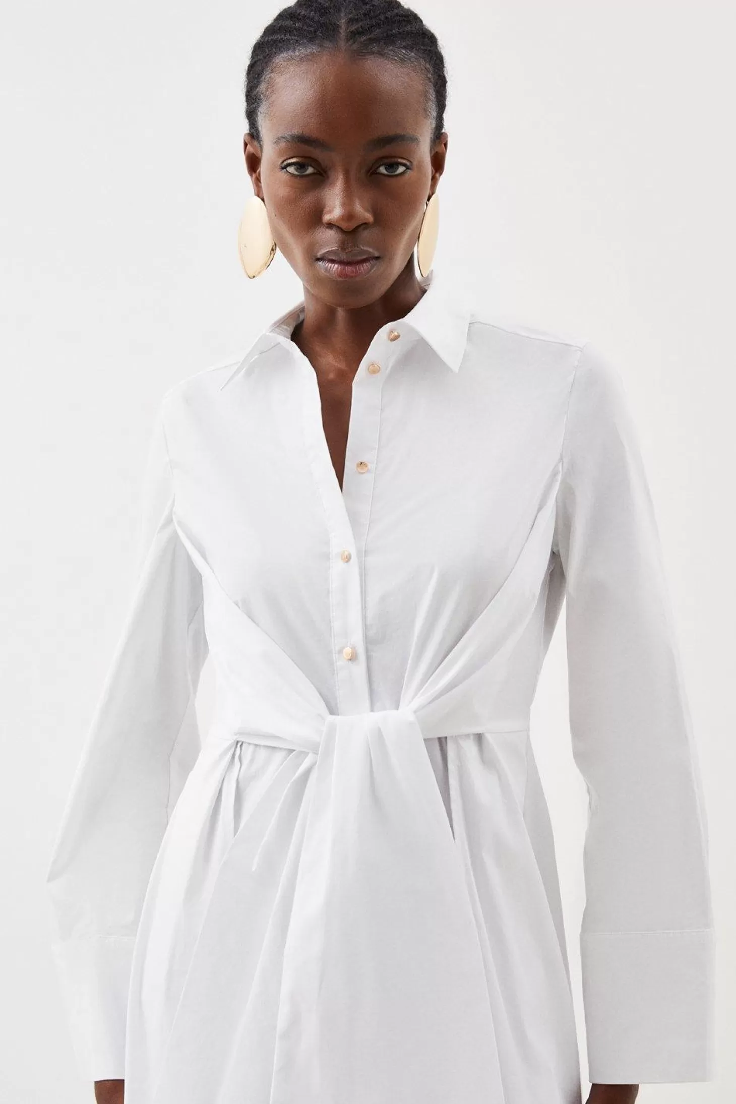 Karen Millen Cotton Tie Detail Woven Midaxi Shirt Dress