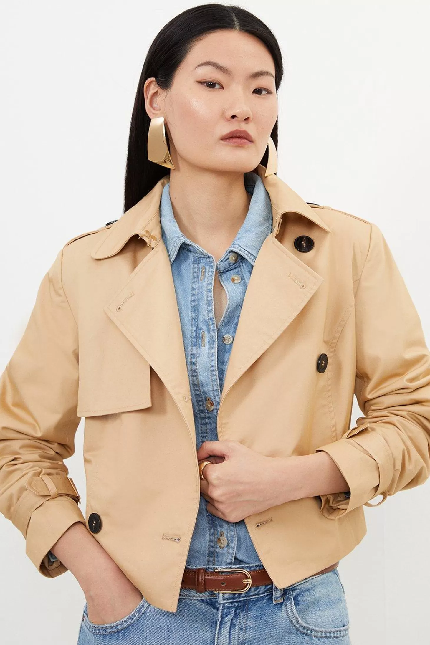 Karen Millen Crop Classic Belted Tailored Trench Coat