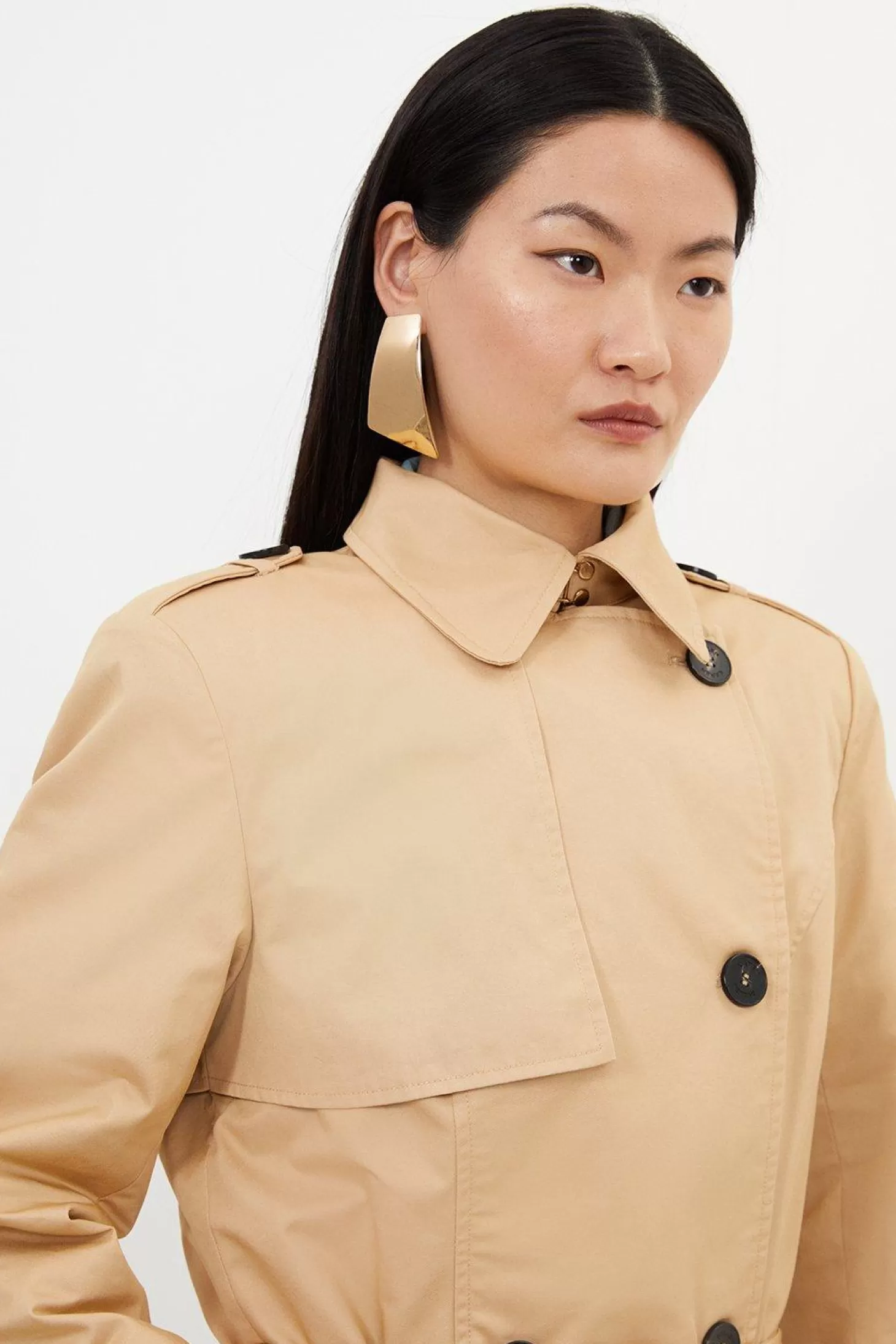 Karen Millen Crop Classic Belted Tailored Trench Coat