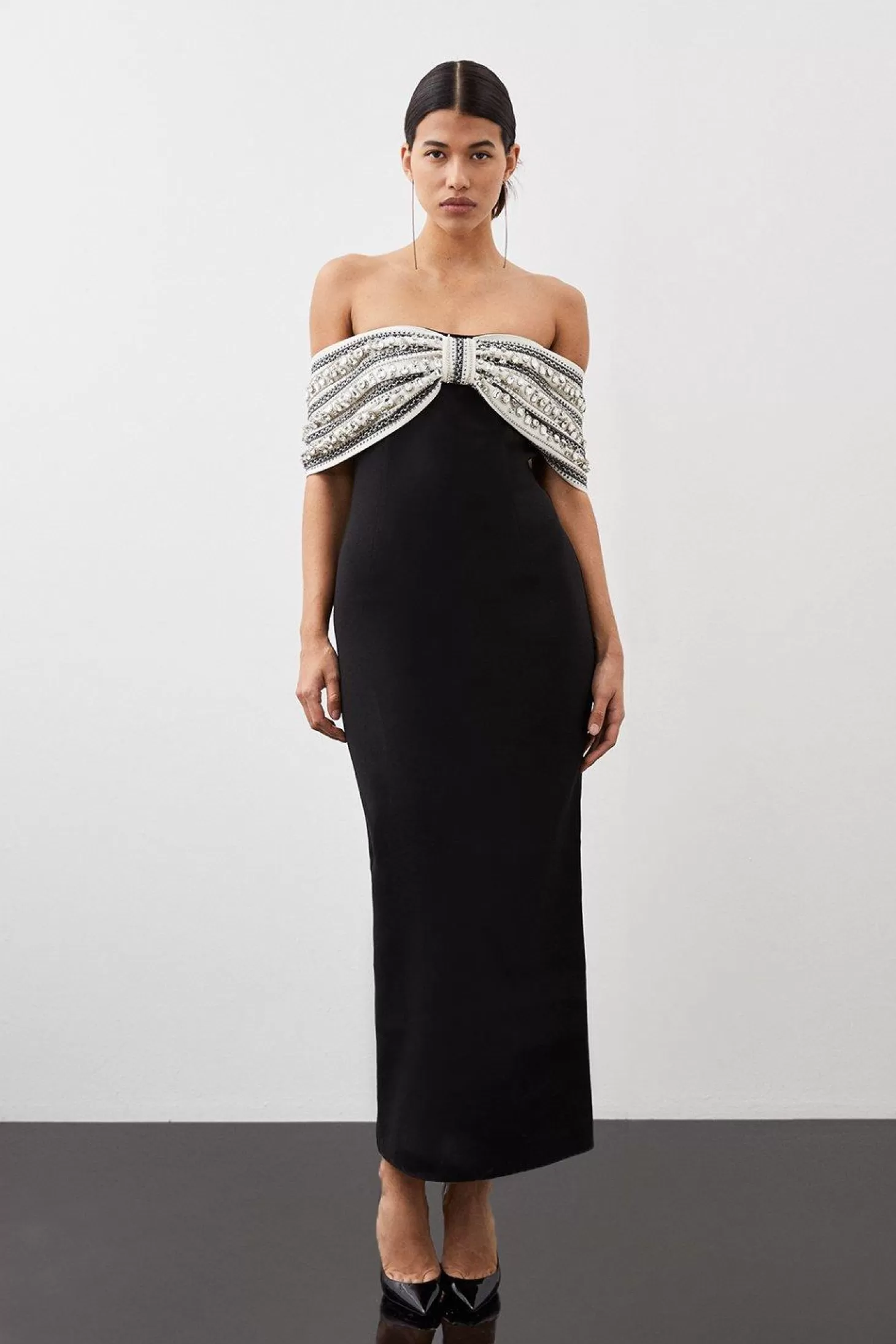 Karen Millen Crystal Embellished Bow Detailed Woven Maxi Dress